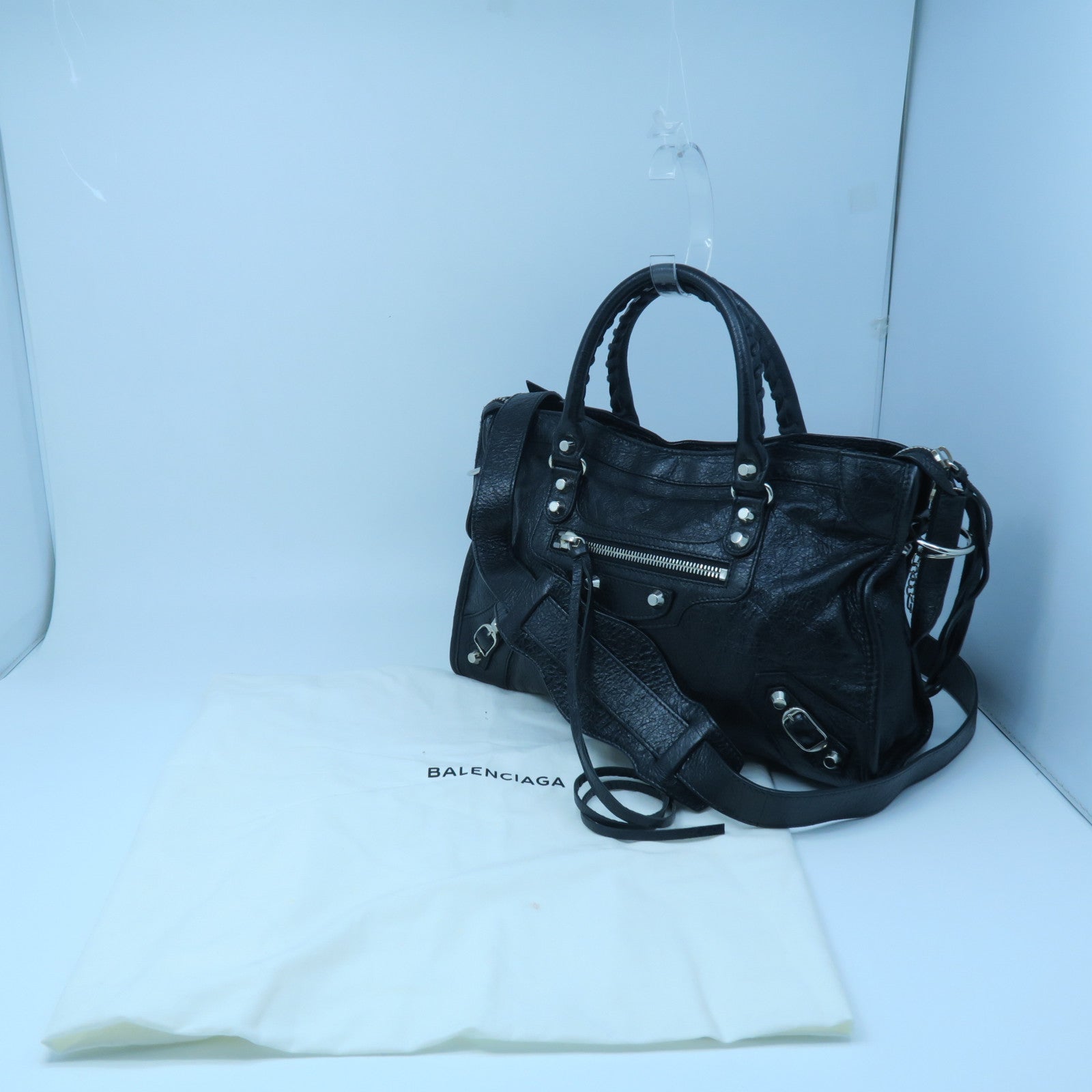 BALENCIAGA 羊皮皮革Classic City銀扣手挽肩背兩用袋黑色