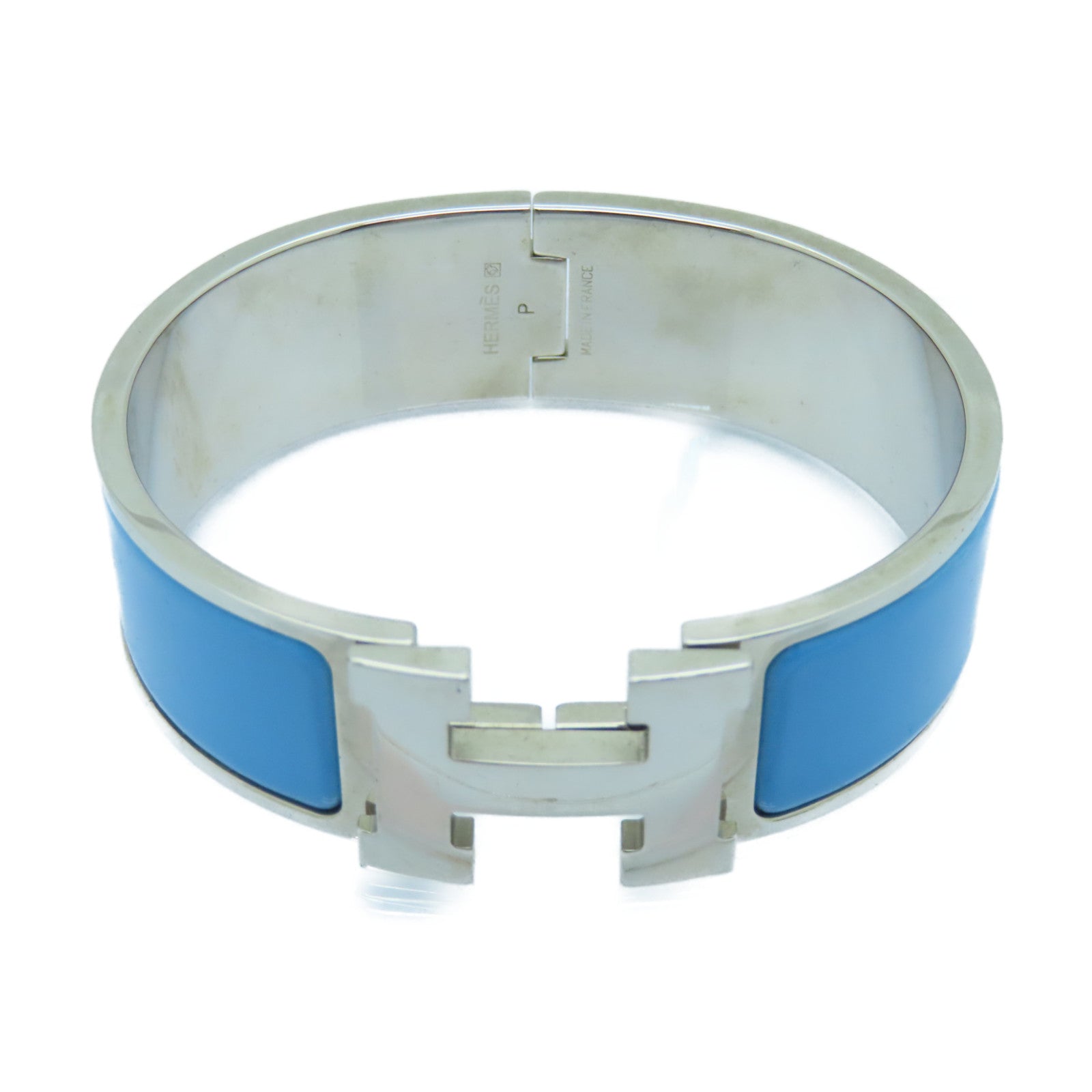 HERMES Enamel/Metal Clic-Clac H Bracelet Light Blue/Silver