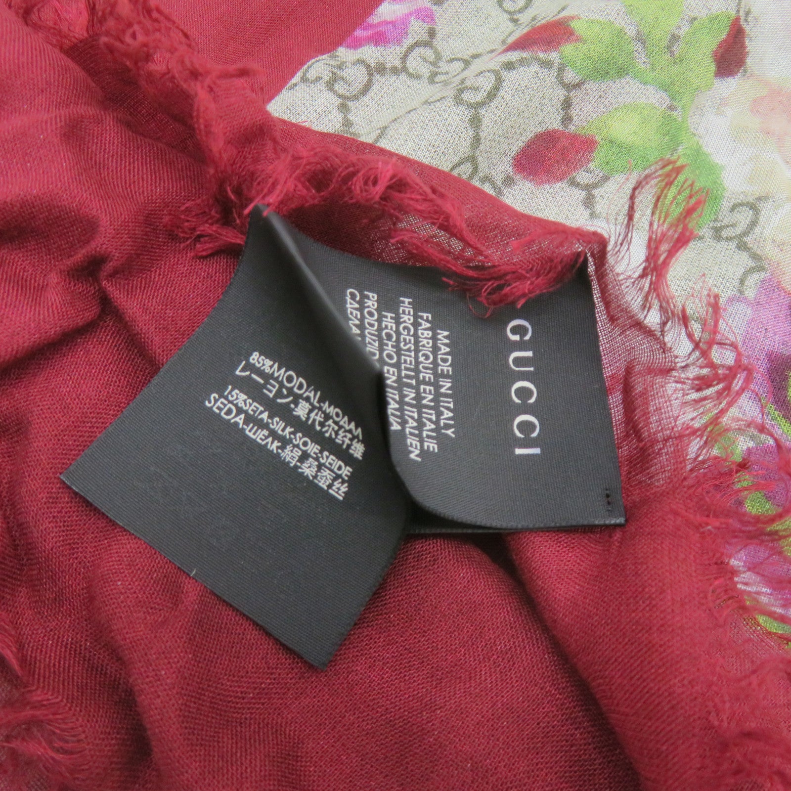 GUCCI 莫代尔/絲質Shawl 140 x 140圍巾紅色/啡色