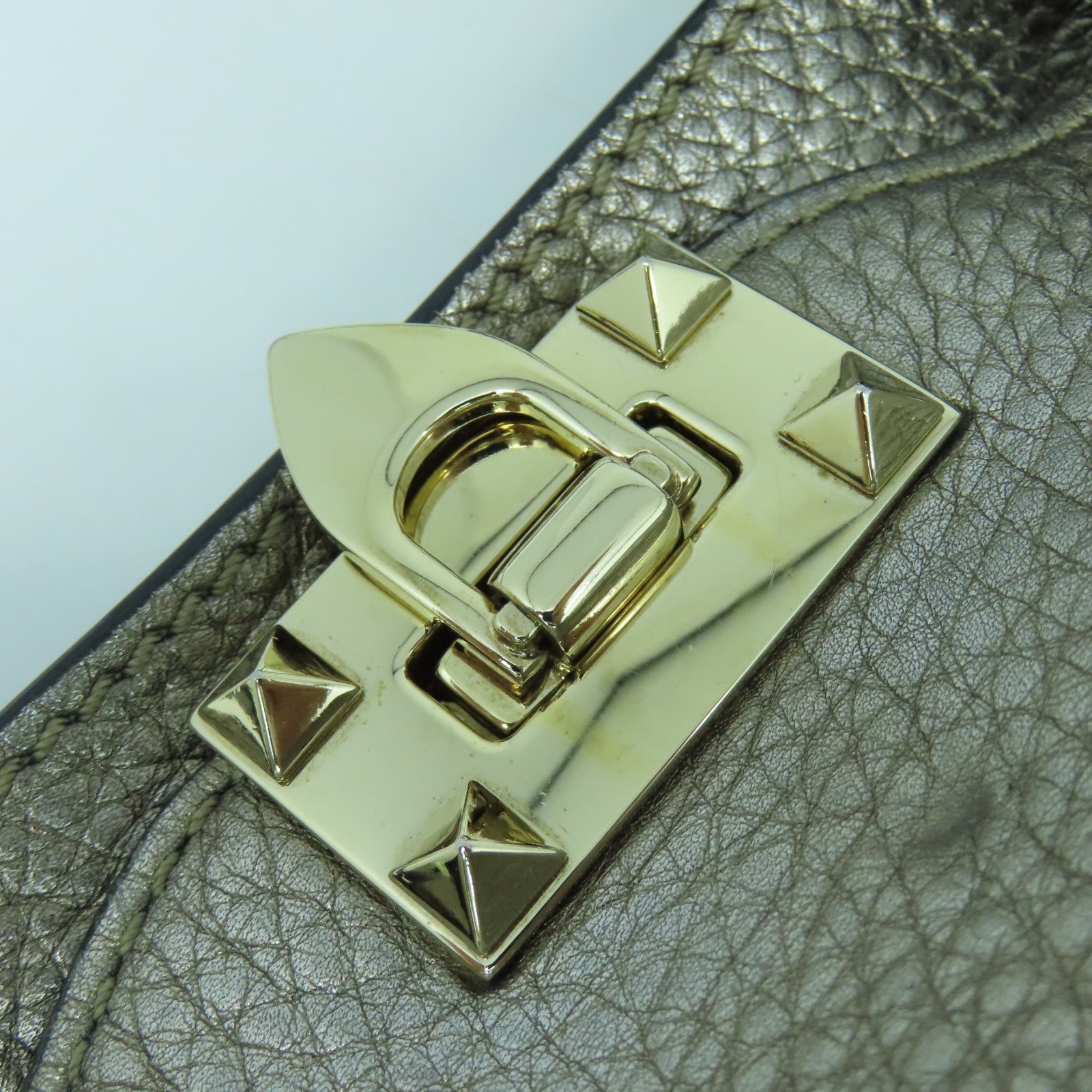 Valentino 牛皮皮革2 Way Shoulder Bag金扣手挽肩背兩用袋銀色