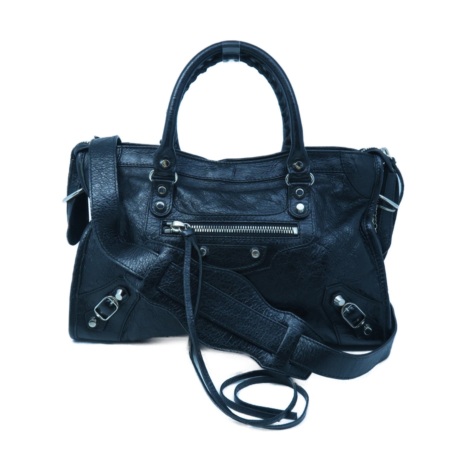 BALENCIAGA 羊皮皮革Classic City銀扣手挽肩背兩用袋黑色