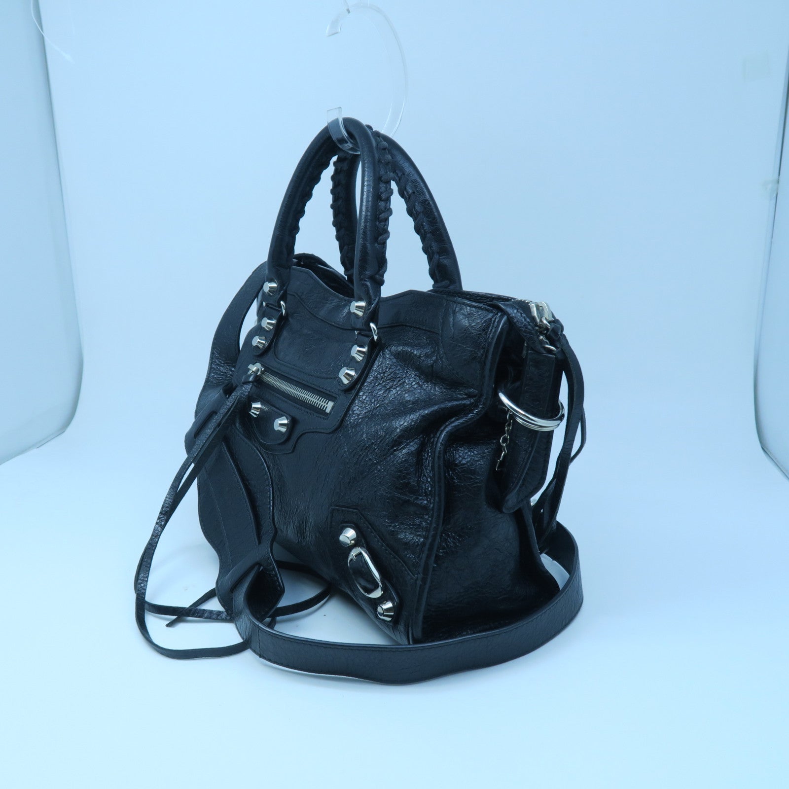 BALENCIAGA 羊皮皮革Classic City銀扣手挽肩背兩用袋黑色