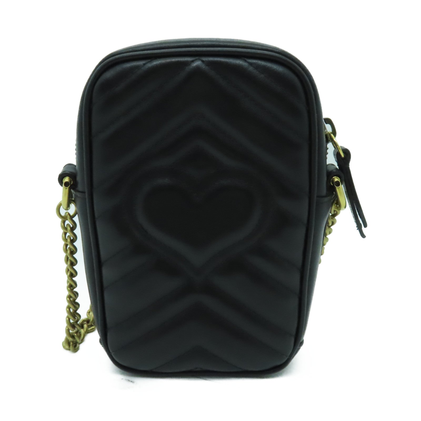 GUCCI 羊皮皮革GG Marmont Mini金扣鏈帶肩背袋黑色