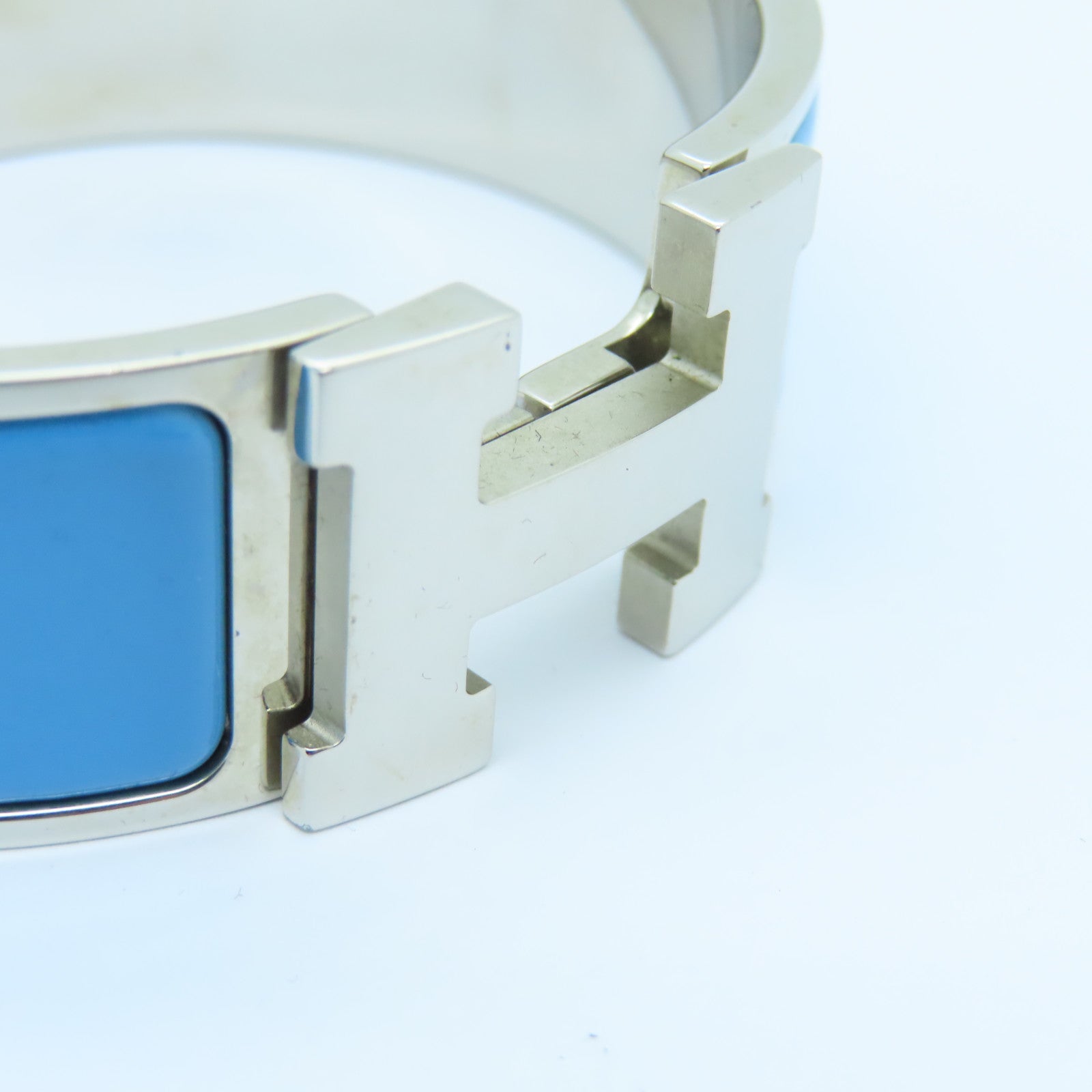 HERMES Enamel/Metal Clic-Clac H Bracelet Light Blue/Silver