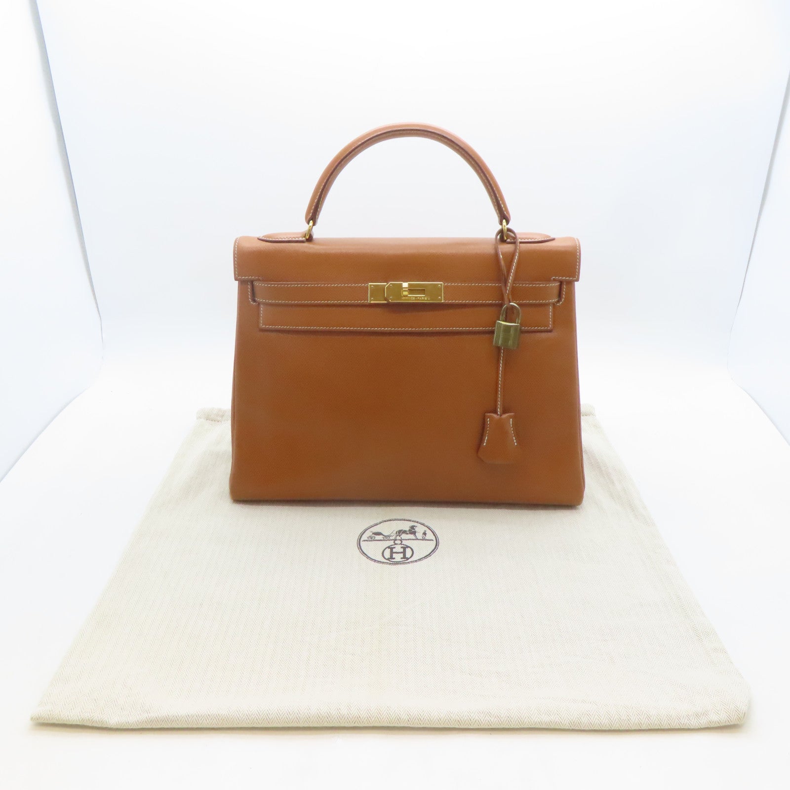 HERMES Epsom皮革Kelly 32金扣手挽袋啡色
