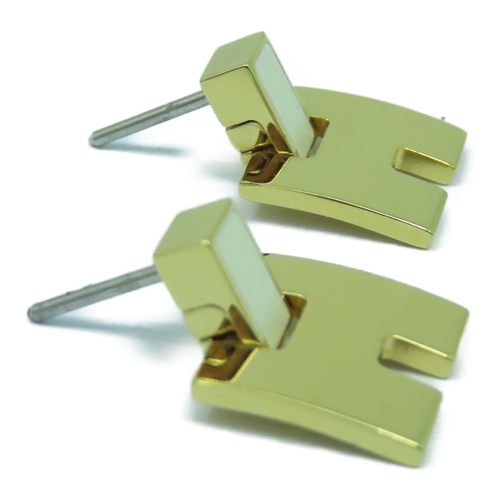 HERMES 金屬Earrings金扣耳環白色/金色