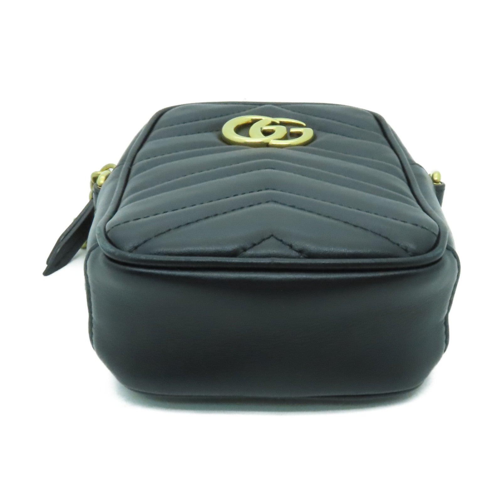 GUCCI 羊皮皮革GG Marmont Mini金扣鏈帶肩背袋黑色