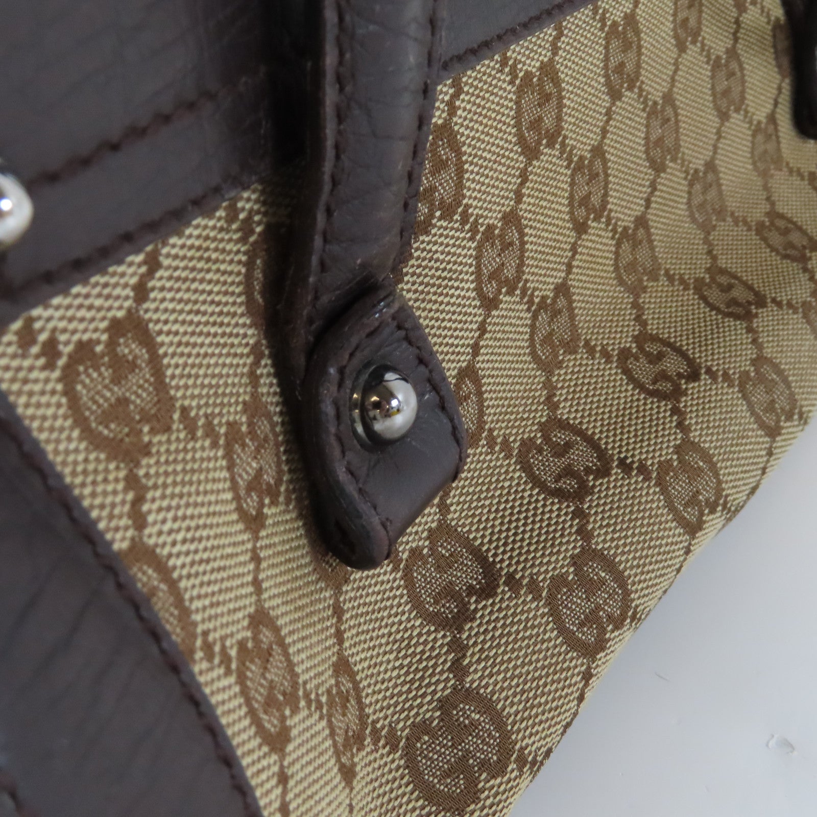 GUCCI 帆布Bamboo Hand Bag銀扣肩背袋啡色
