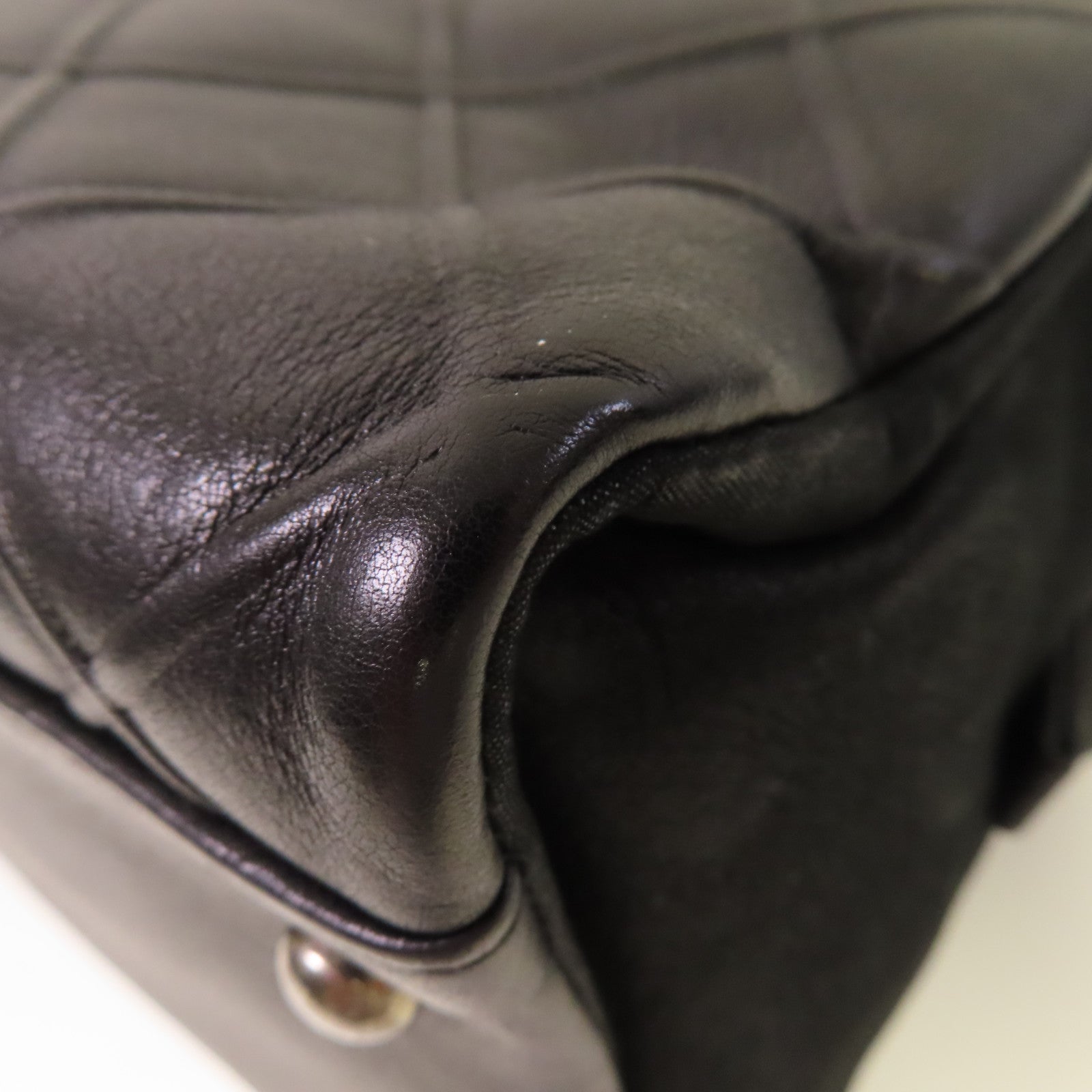 CHANEL 菱格牛皮皮革Chain Shoulder Bag銀扣鏈帶肩背袋黑色
