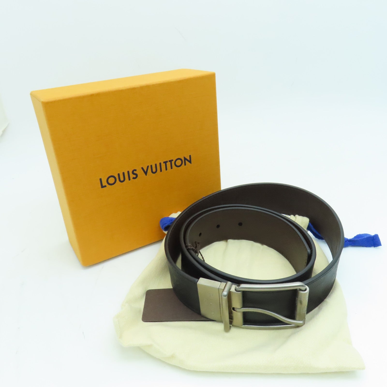 LOUIS VUITTON Damier Belt 100cm Silver Buckle Belt Black Brand Off louis-vuitton-damier-belt-100cm-silver-buckle-belt-black-brand-off