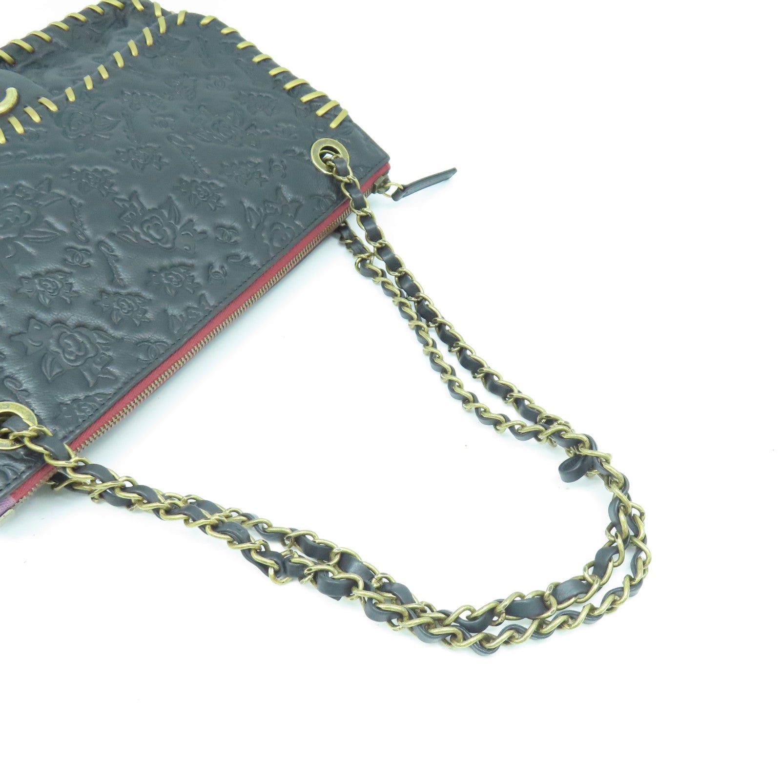 CHANEL 【激減優惠】牛皮皮革Chain Shoulder金扣鏈帶肩背袋黑色
