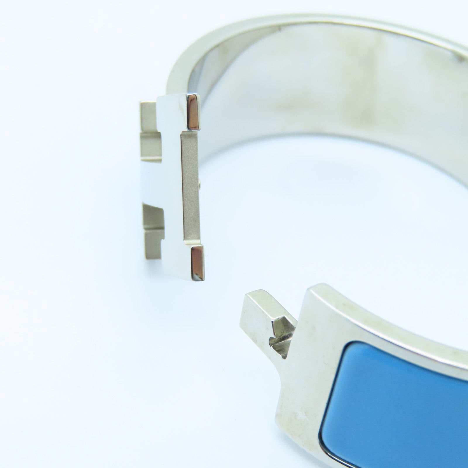 HERMES Enamel/Metal Clic-Clac H Bracelet Light Blue/Silver