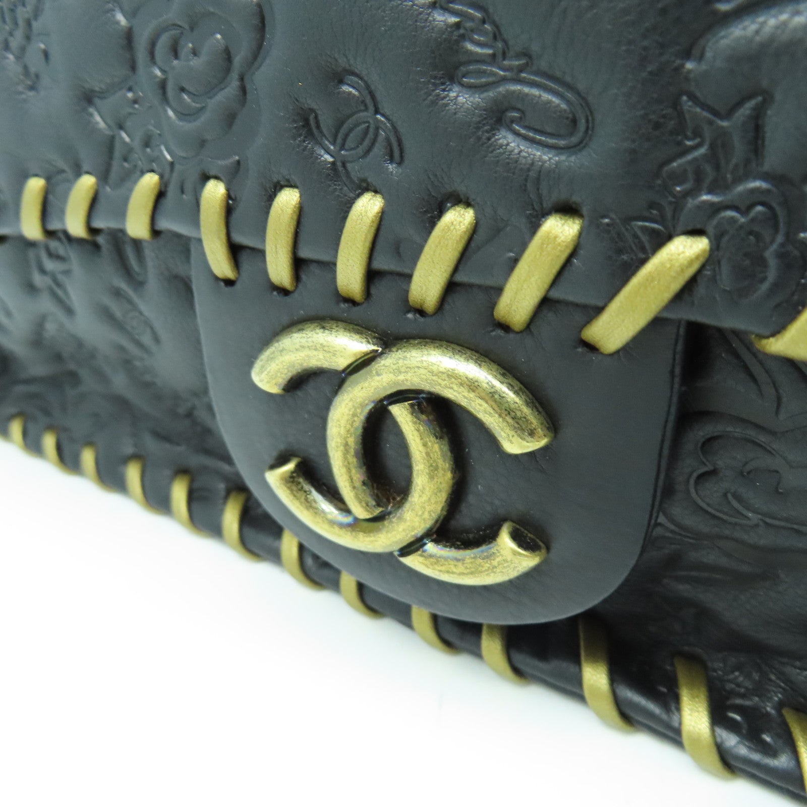 CHANEL 【激減優惠】牛皮皮革Chain Shoulder金扣鏈帶肩背袋黑色