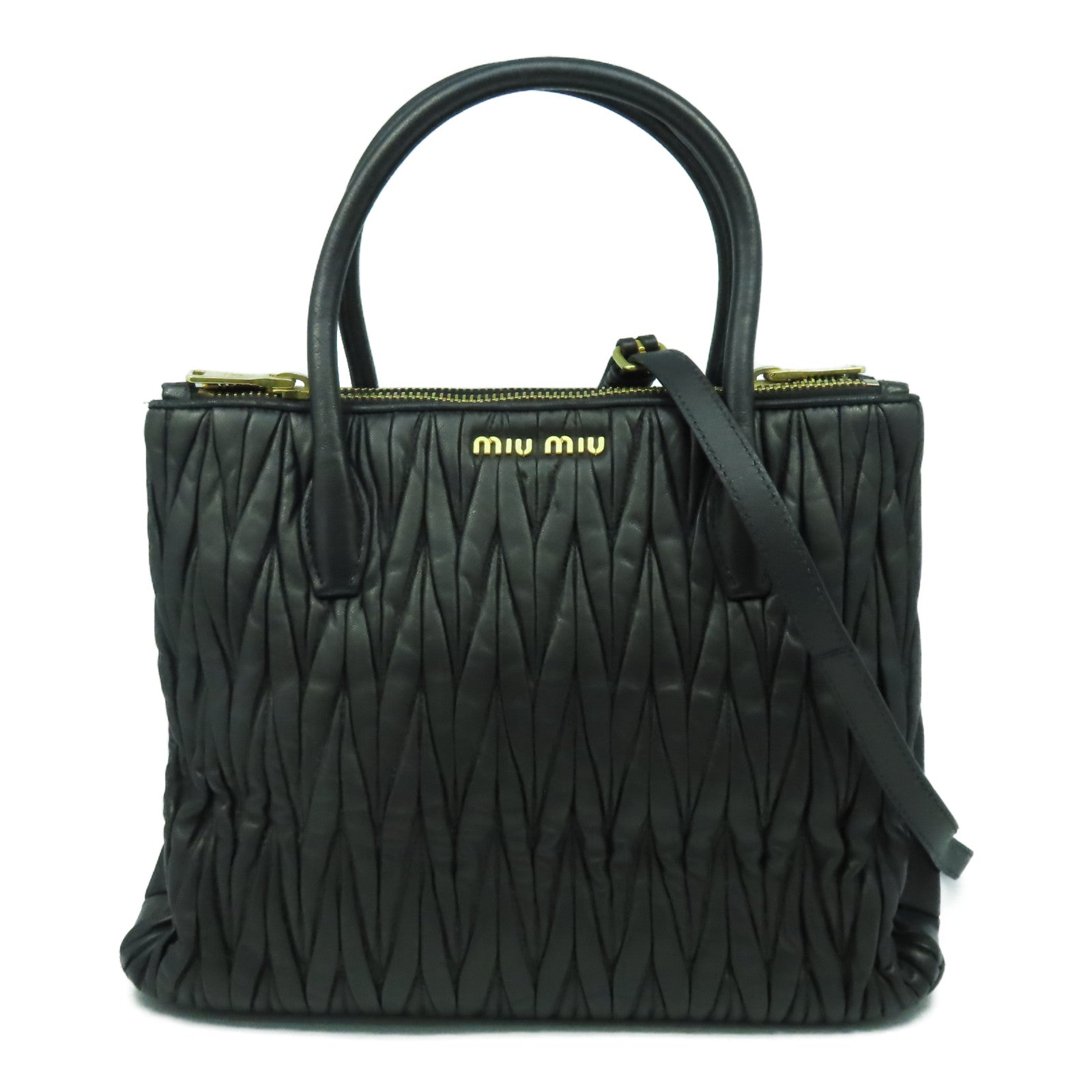 Miu Miu 羊皮皮革2 Way Shoulder Bag金扣手挽肩背兩用袋黑色