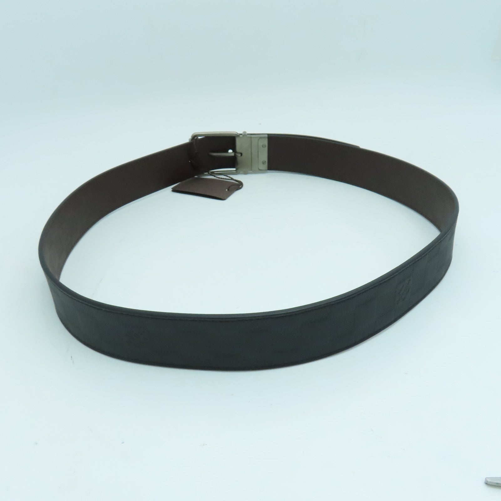LOUIS VUITTON Damier Belt 100cm銀扣皮帶黑色