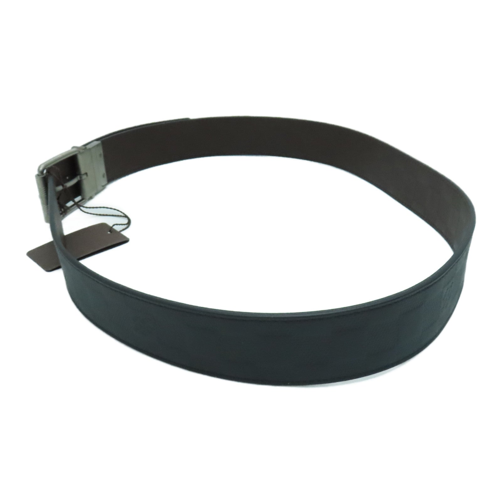 LOUIS VUITTON Damier Belt 100cm銀扣皮帶黑色
