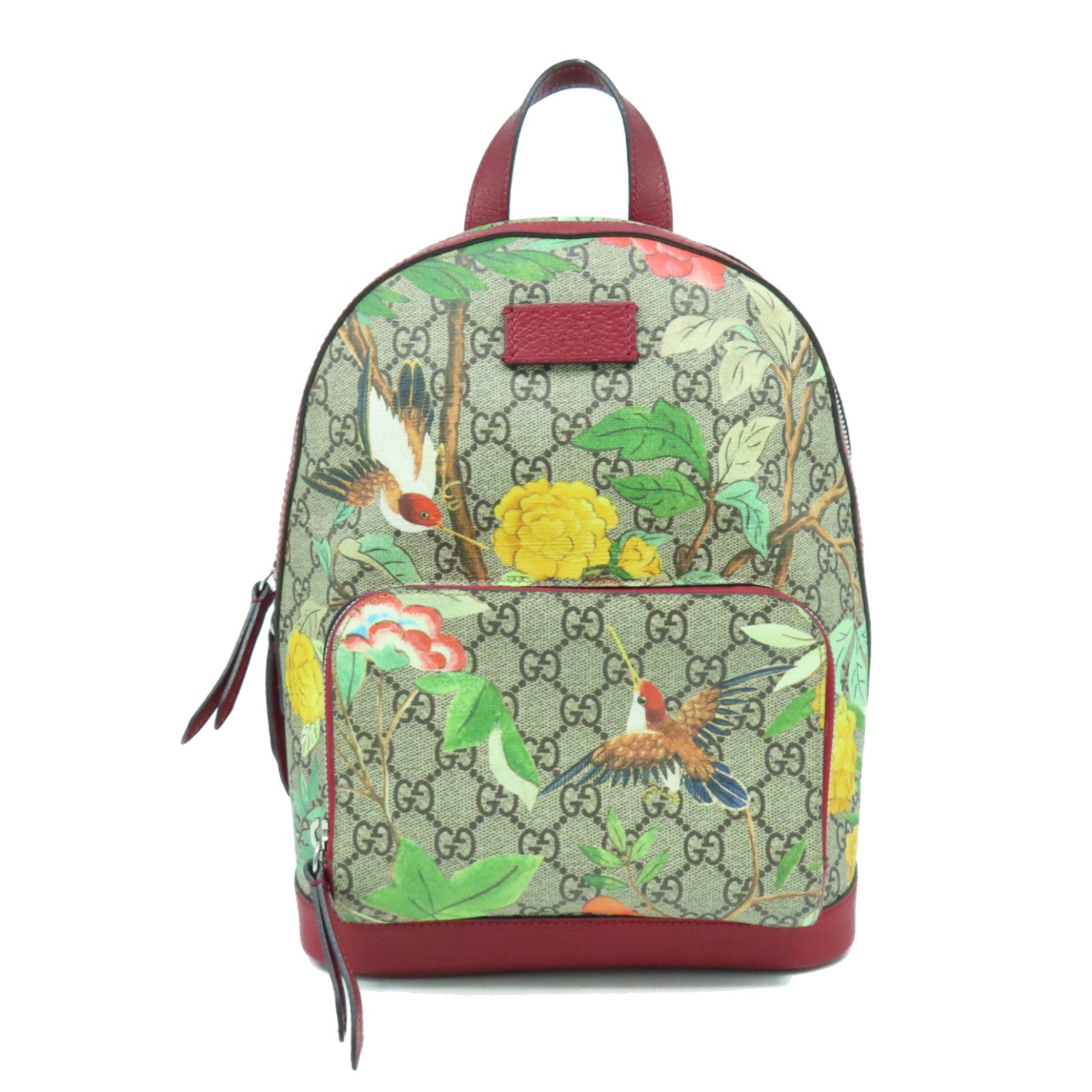 GUCCI 塗層帆布/皮革Supreme Bee GG銀扣背包紅色/啡色