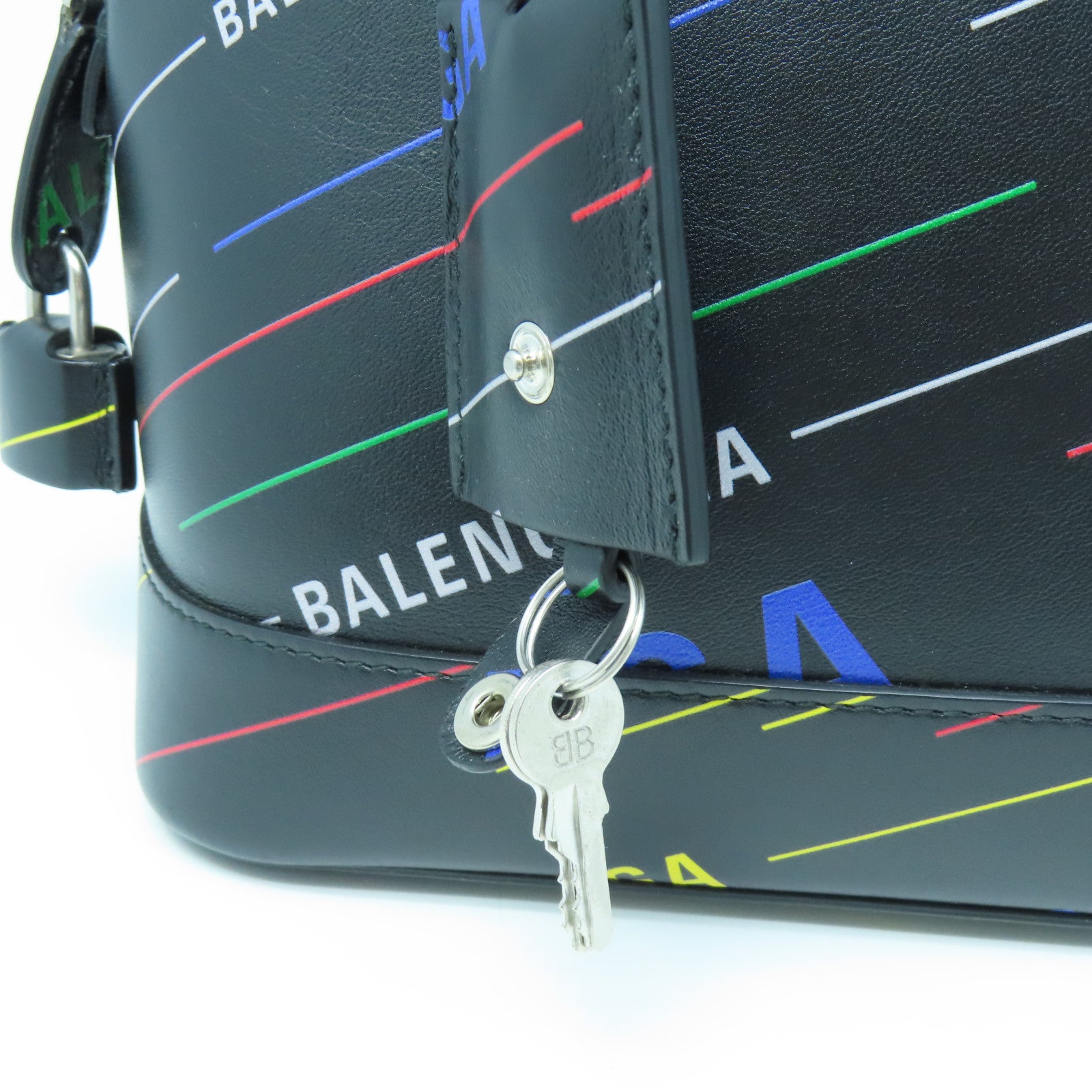 BALENCIAGA Cowhide Leather Ville Small Top Silver Buckle Handle Shoulder Backpack Black