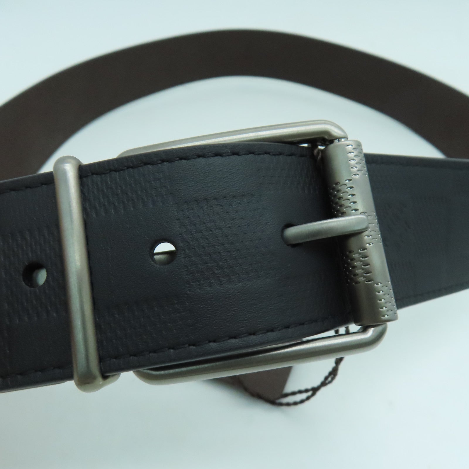 LOUIS VUITTON Damier Belt 100cm銀扣皮帶黑色