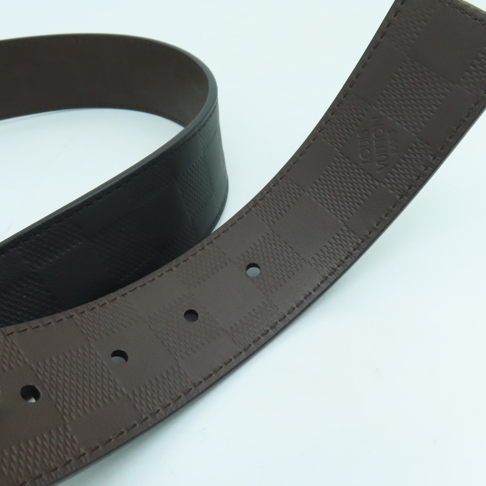 LOUIS VUITTON Damier Belt 100cm銀扣皮帶黑色