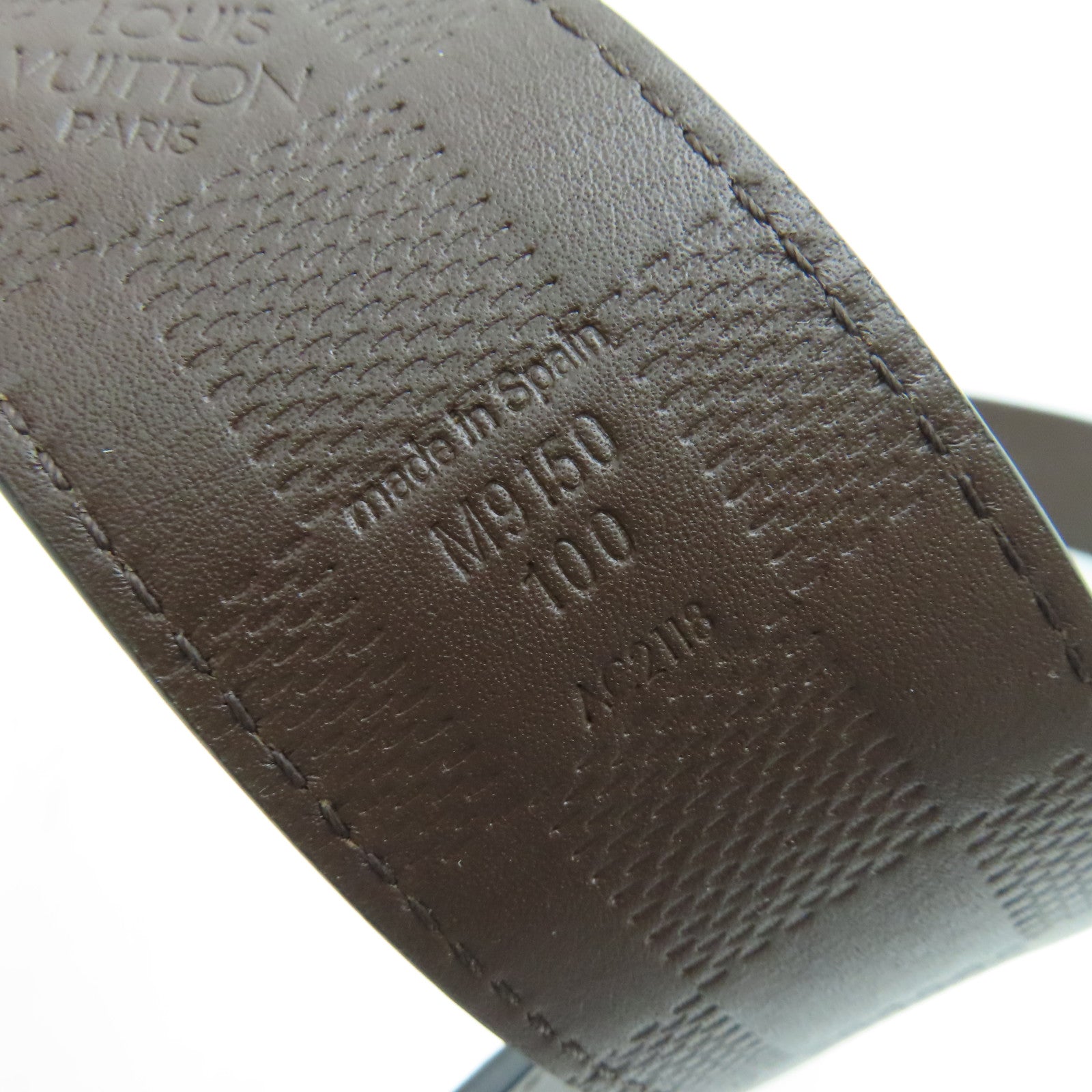 LOUIS VUITTON Damier Belt 100cm銀扣皮帶黑色