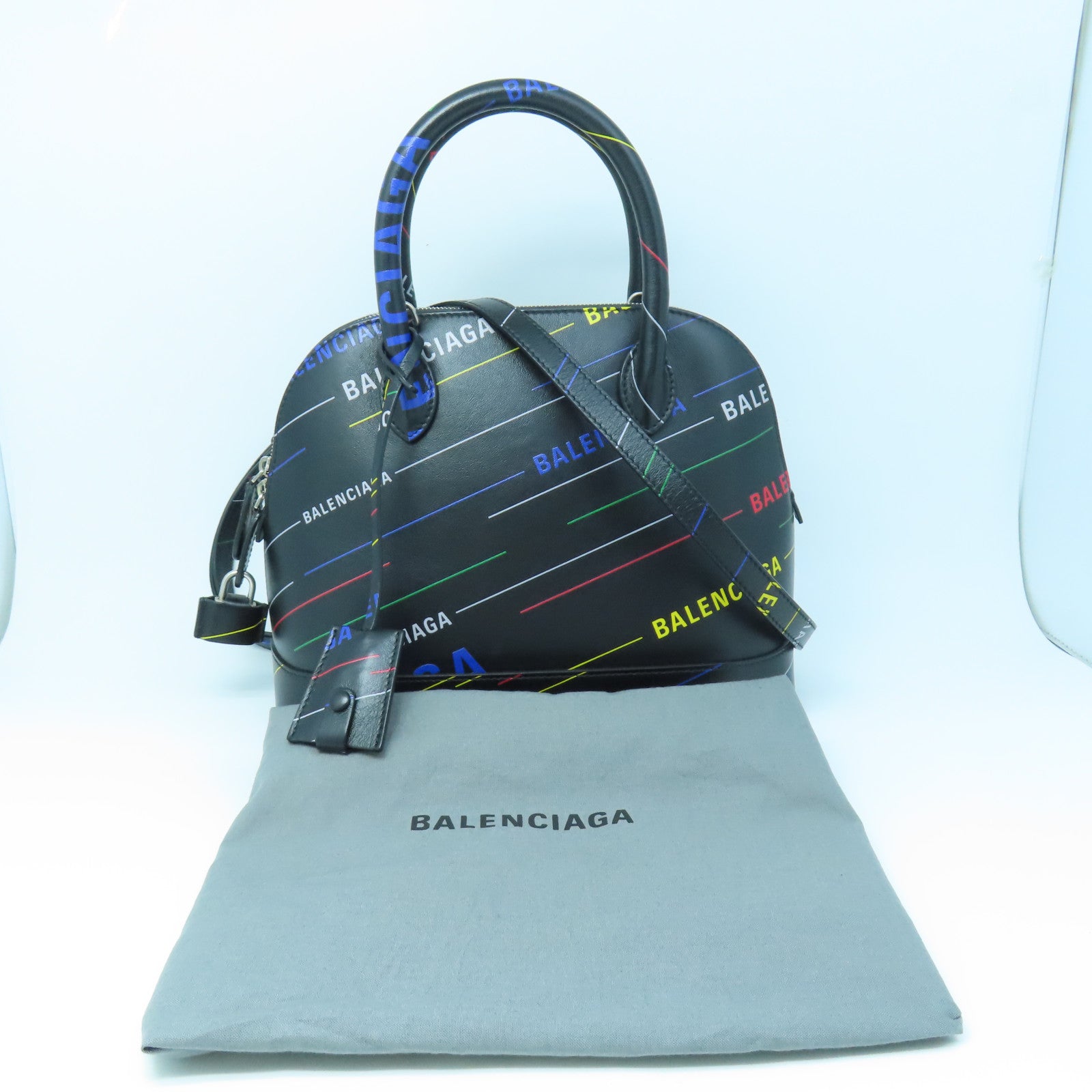 BALENCIAGA Cowhide Leather Ville Small Top Silver Buckle Handle Shoulder Backpack Black