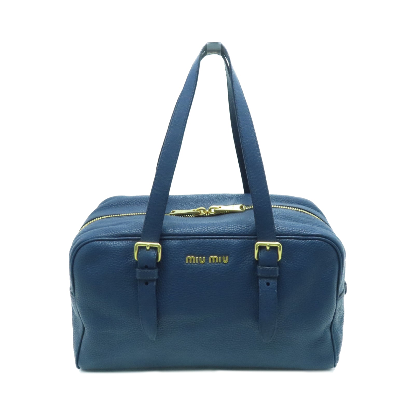 Miu Miu Leather Shoulder Bag Gold Buckle Blue