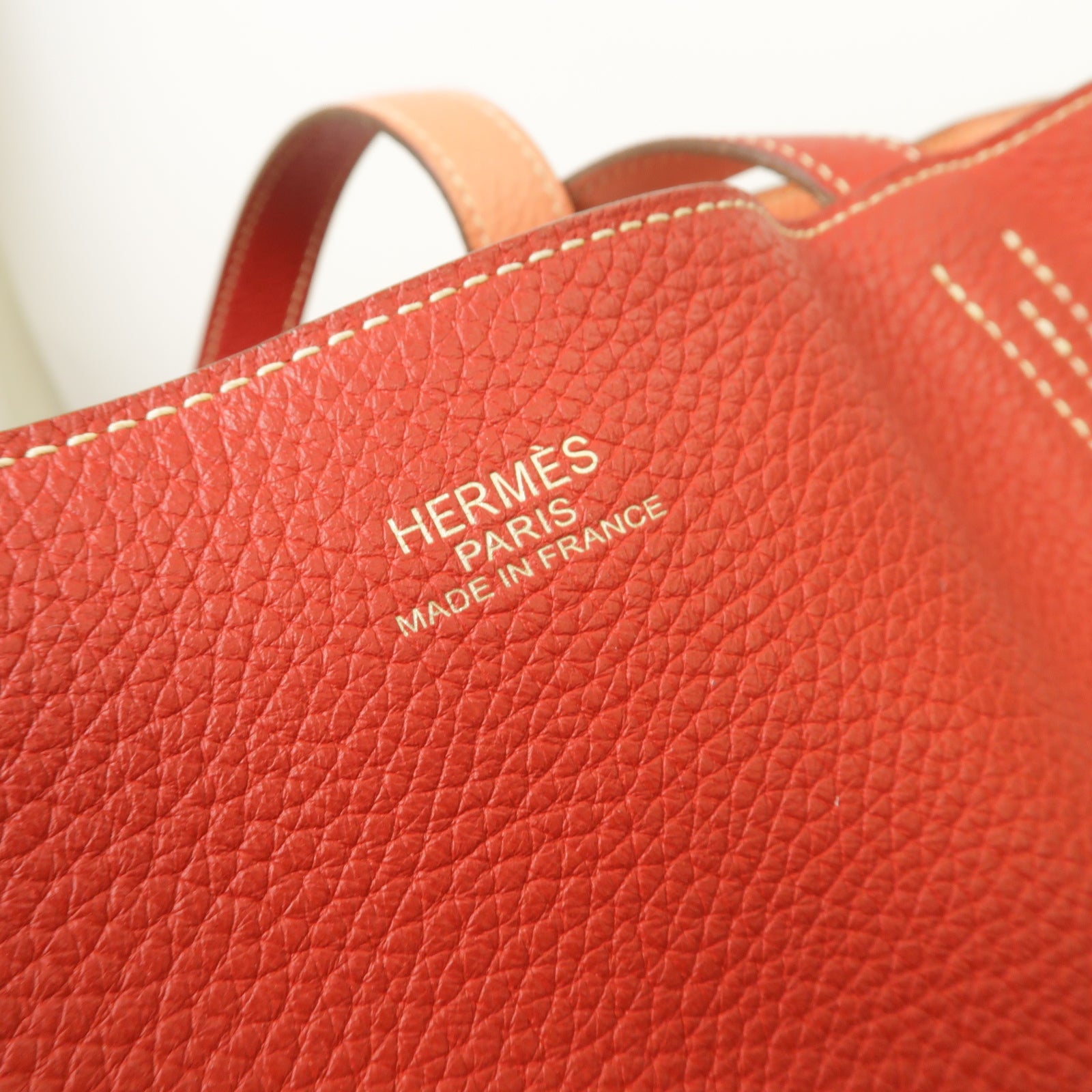HERMES Clemence皮革Double Sens手挽袋紅色/鮭魚粉紅