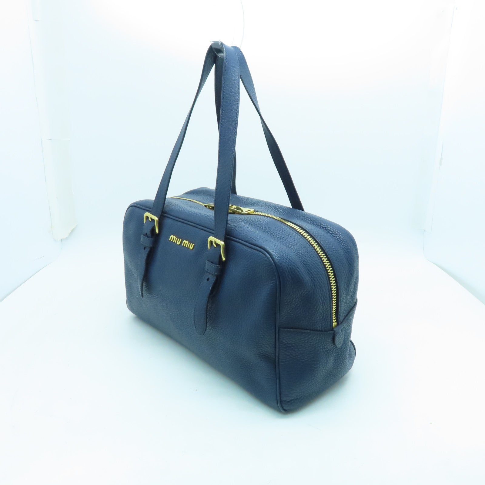 Miu Miu Leather Shoulder Bag Gold Buckle Blue