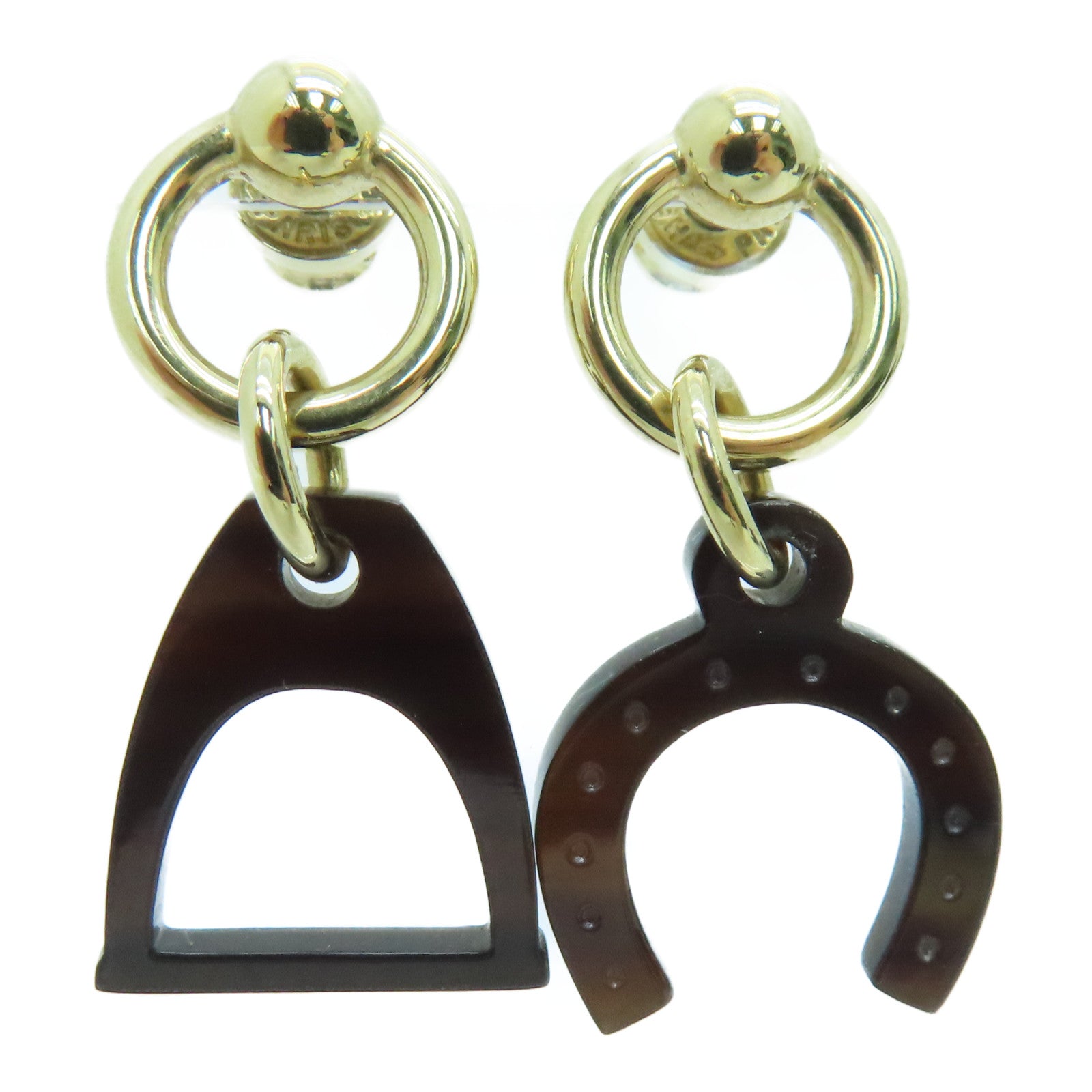 HERMES 水牛角Earrings金扣耳環啡色