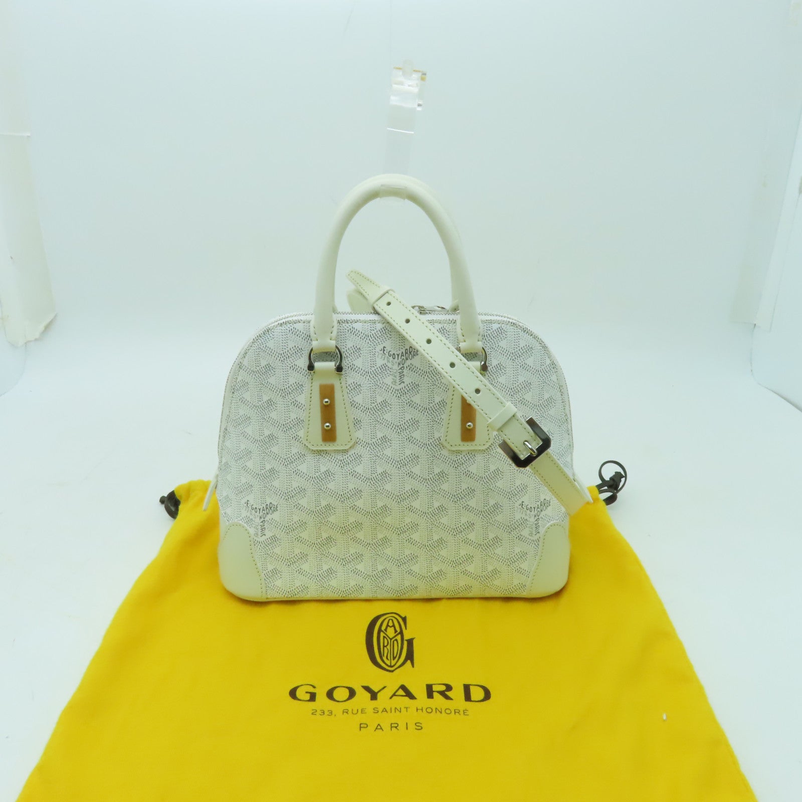 GOYARD 塗層帆布/皮革Vendome Mini銀扣手挽肩背兩用袋白色