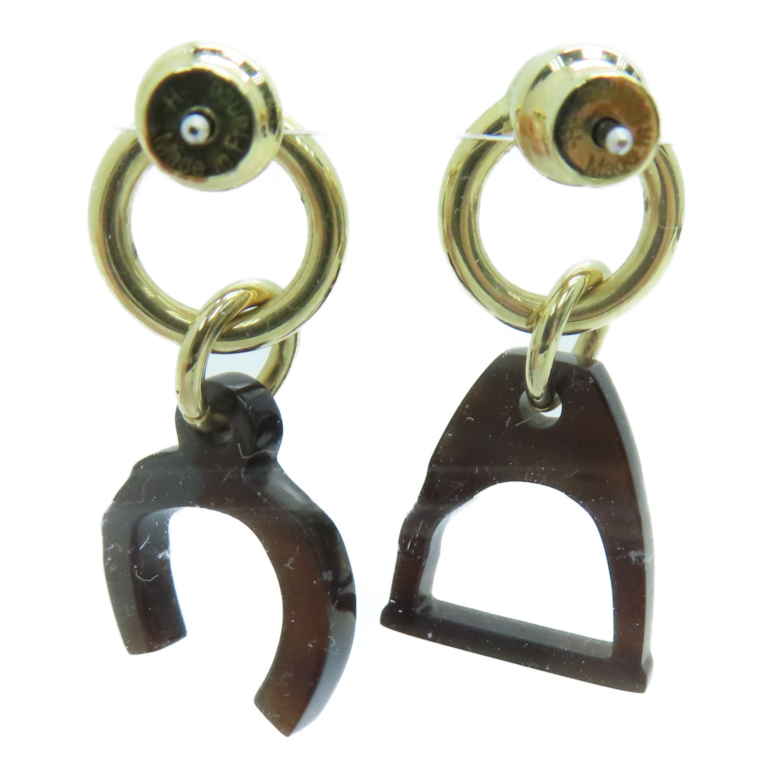 HERMES 水牛角Earrings金扣耳環啡色