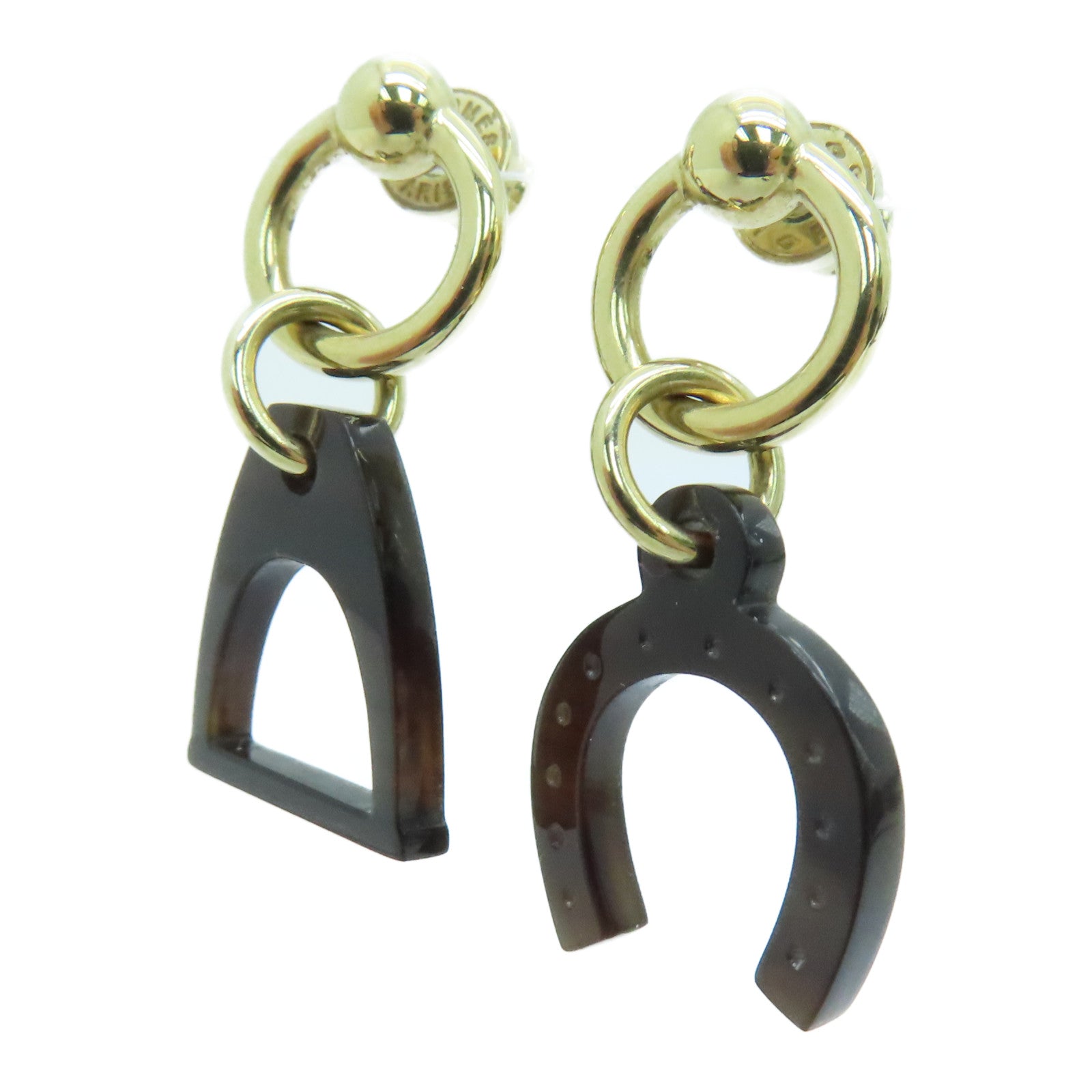 HERMES 水牛角Earrings金扣耳環啡色