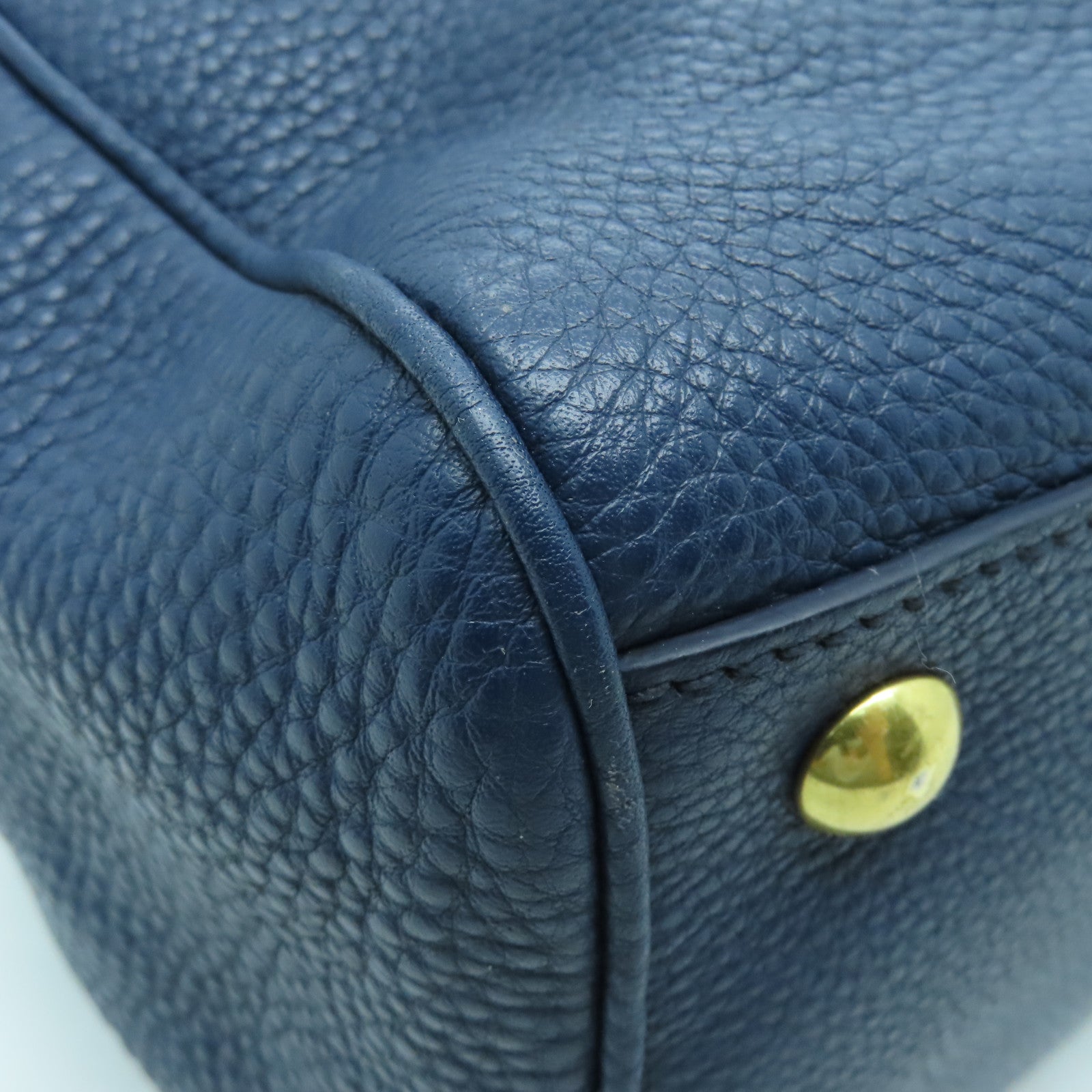 Miu Miu Leather Shoulder Bag Gold Buckle Blue