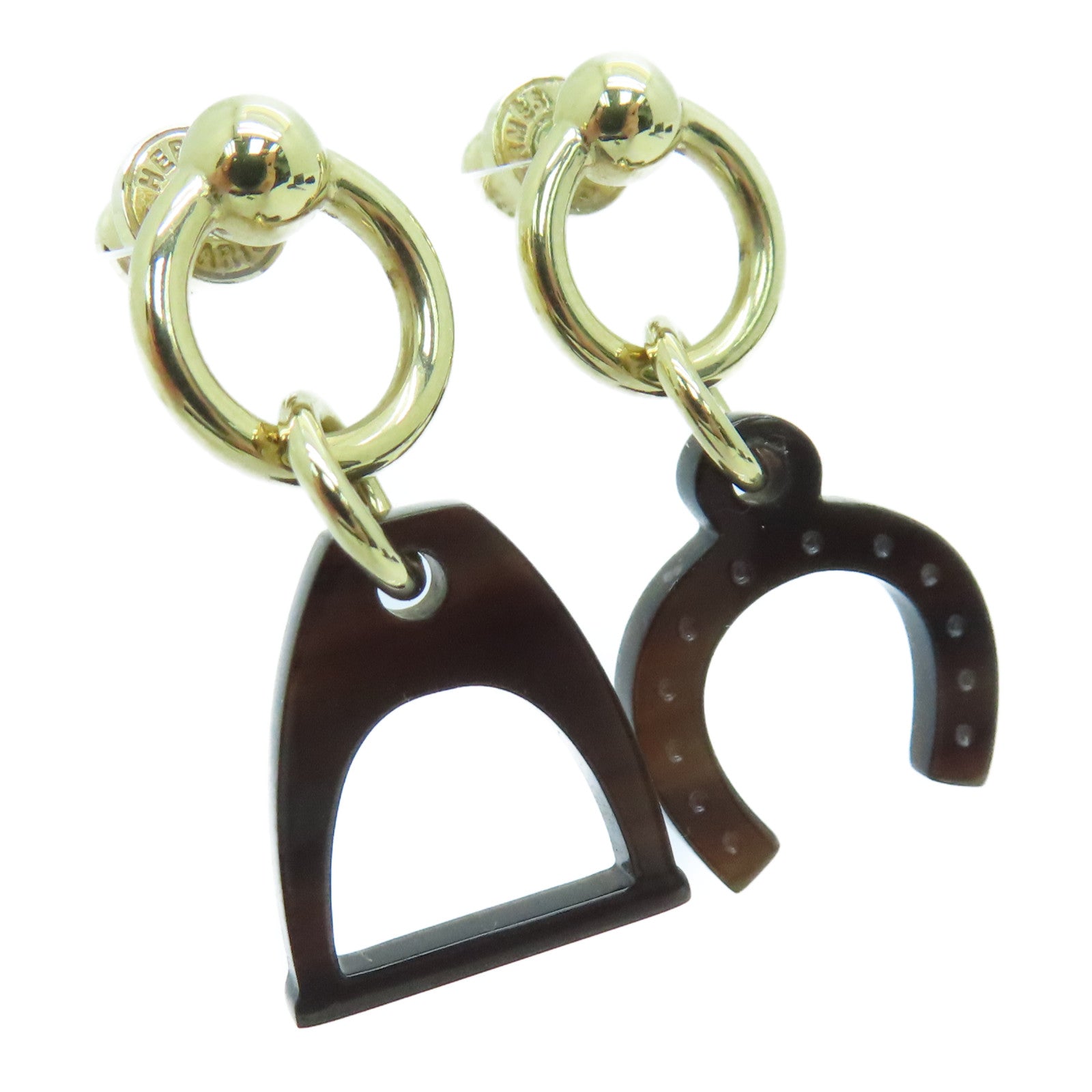 HERMES 水牛角Earrings金扣耳環啡色