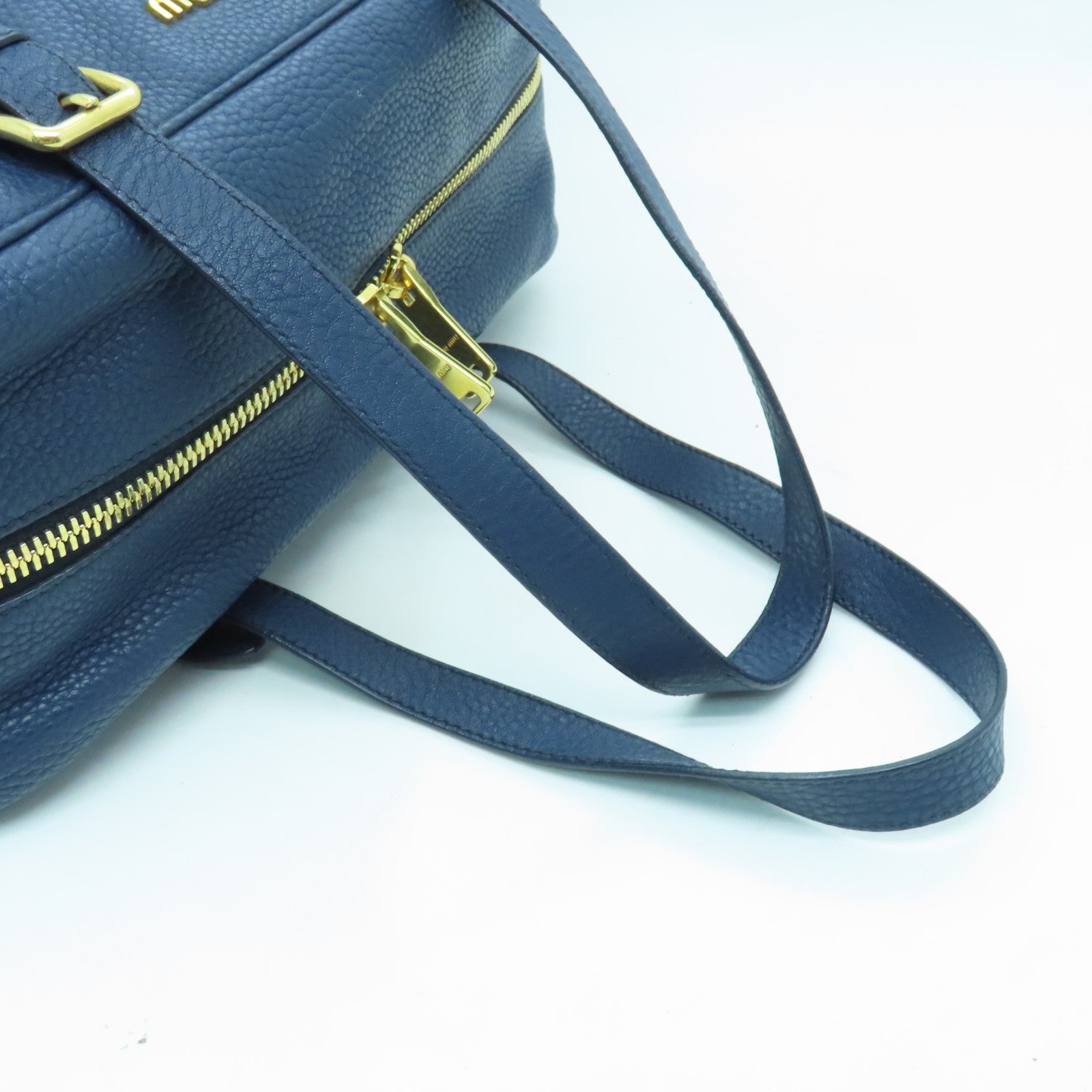 Miu Miu Leather Shoulder Bag Gold Buckle Blue