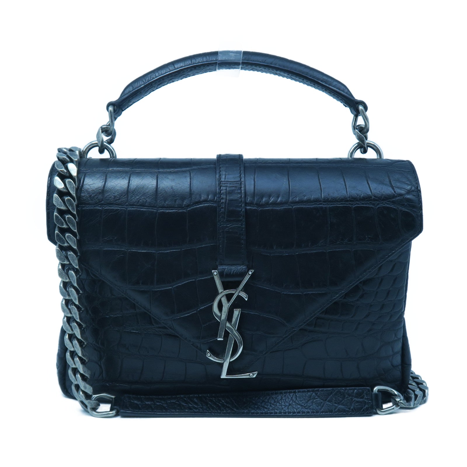 SAINT LAURENT 牛皮皮革Chain Shoulder銀扣手挽肩背兩用袋黑色