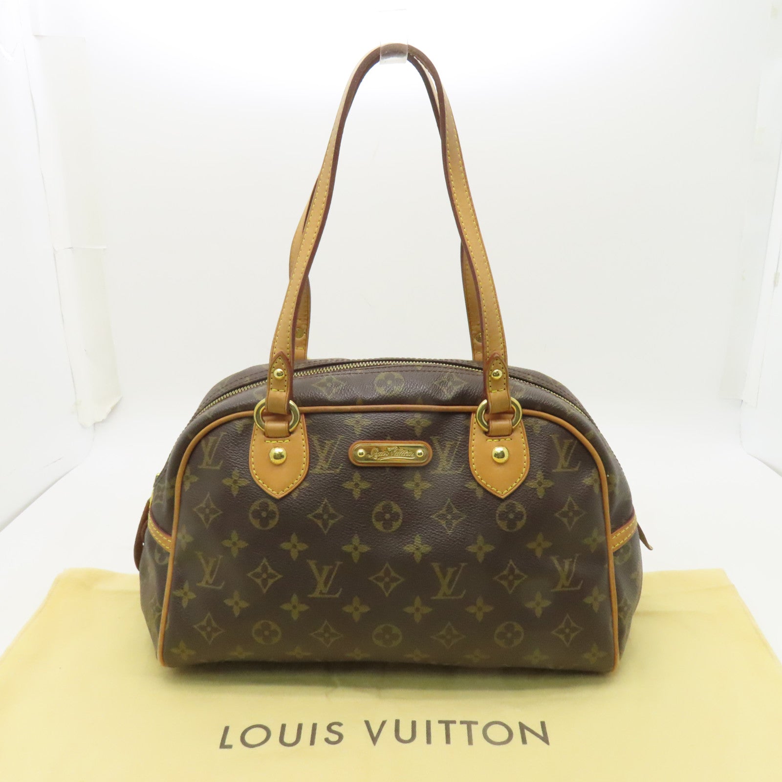 LOUIS VUITTON Monogram Montorgueil PM金扣肩背袋棕色