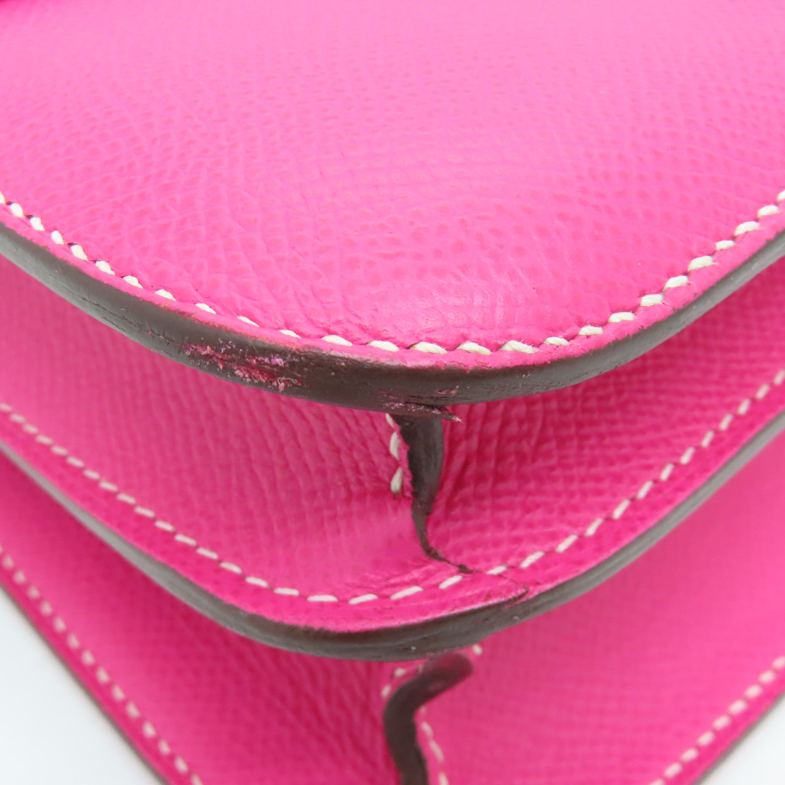 HERMES Epsom皮革Constance 24銀扣肩背袋Rose Tyryan粉紅色