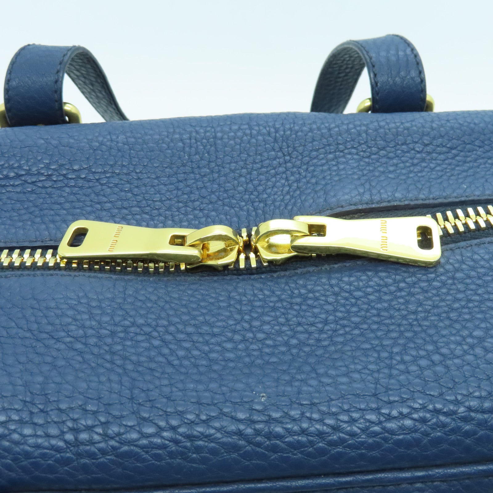 Miu Miu Leather Shoulder Bag Gold Buckle Blue
