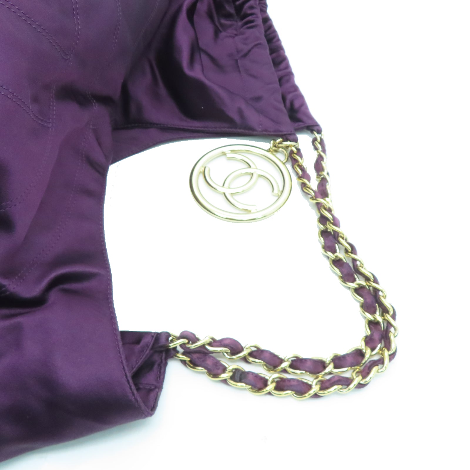 CHANEL 緞布Tote Bag金扣鏈帶托特袋紫色