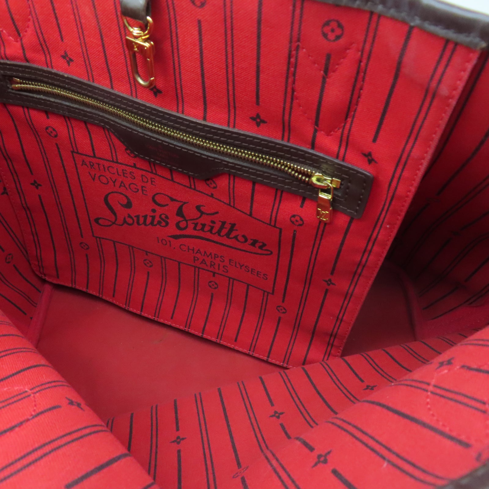 LOUIS VUITTON Damier Neverfull MM金扣肩背袋棕色