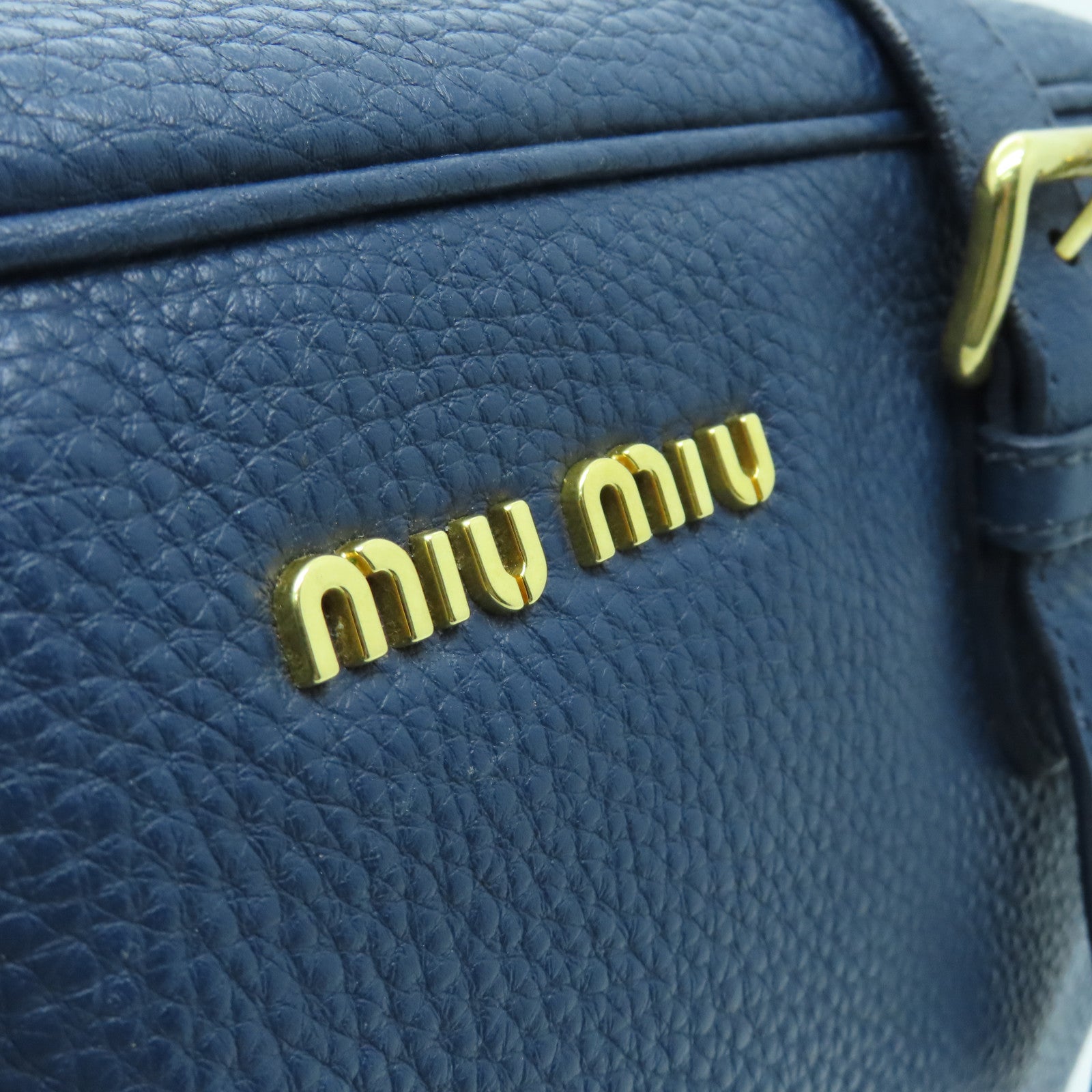 Miu Miu Leather Shoulder Bag Gold Buckle Blue