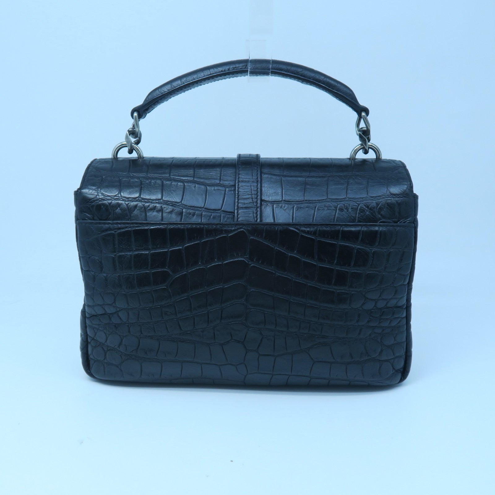 SAINT LAURENT 牛皮皮革Chain Shoulder銀扣手挽肩背兩用袋黑色
