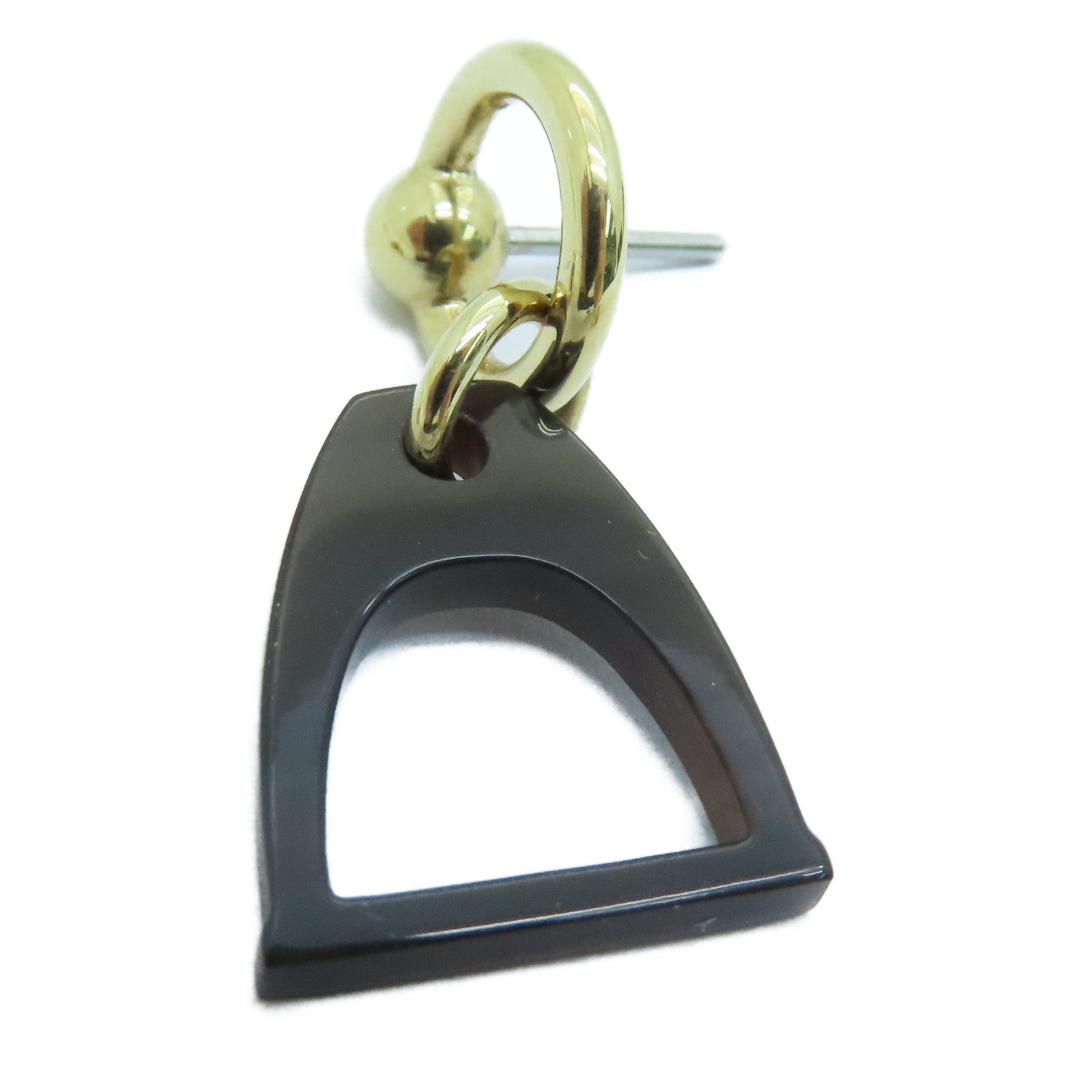HERMES 水牛角Earrings金扣耳環啡色