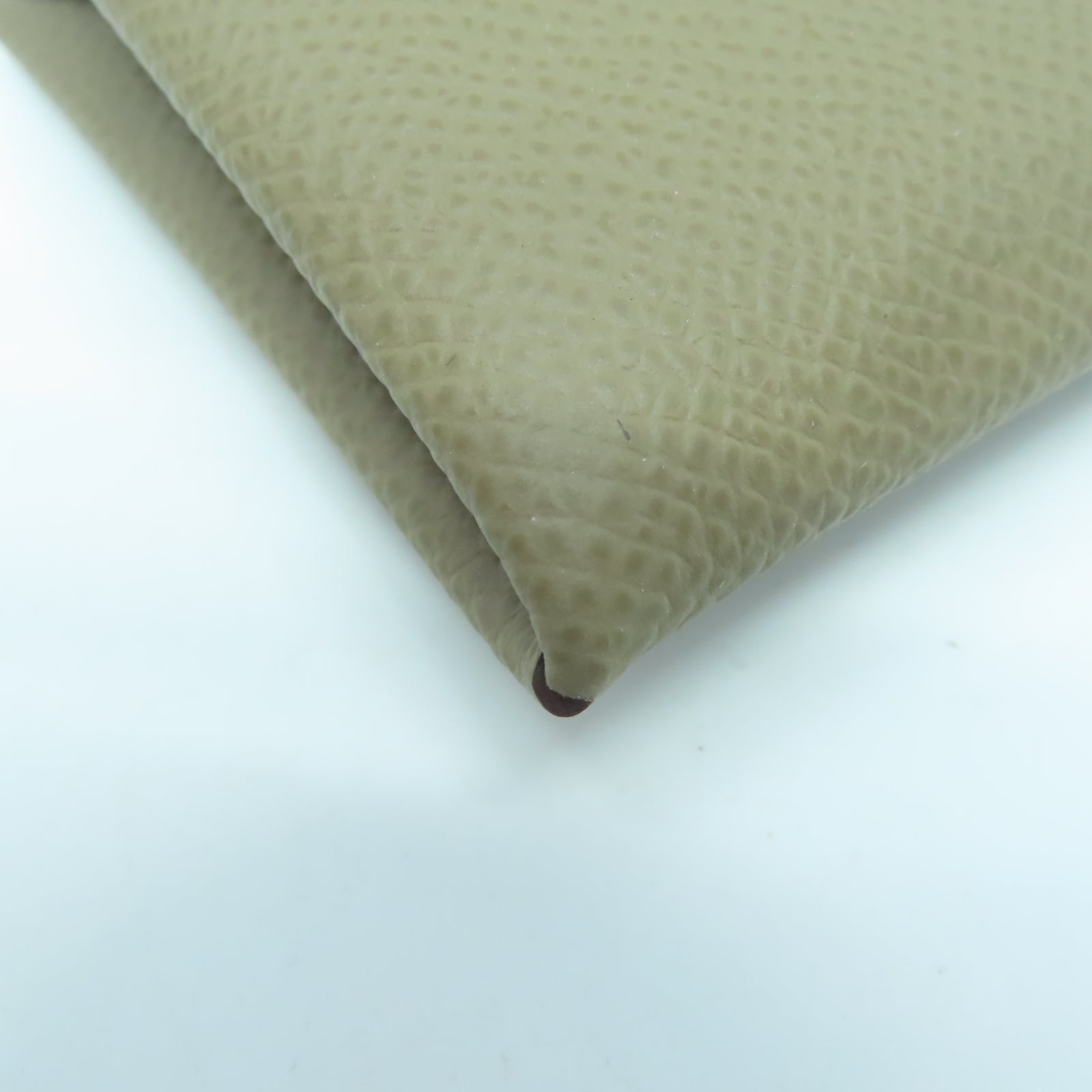 HERMES Veau Epsom皮革Calvi銀扣卡片包Etoupe大象灰色