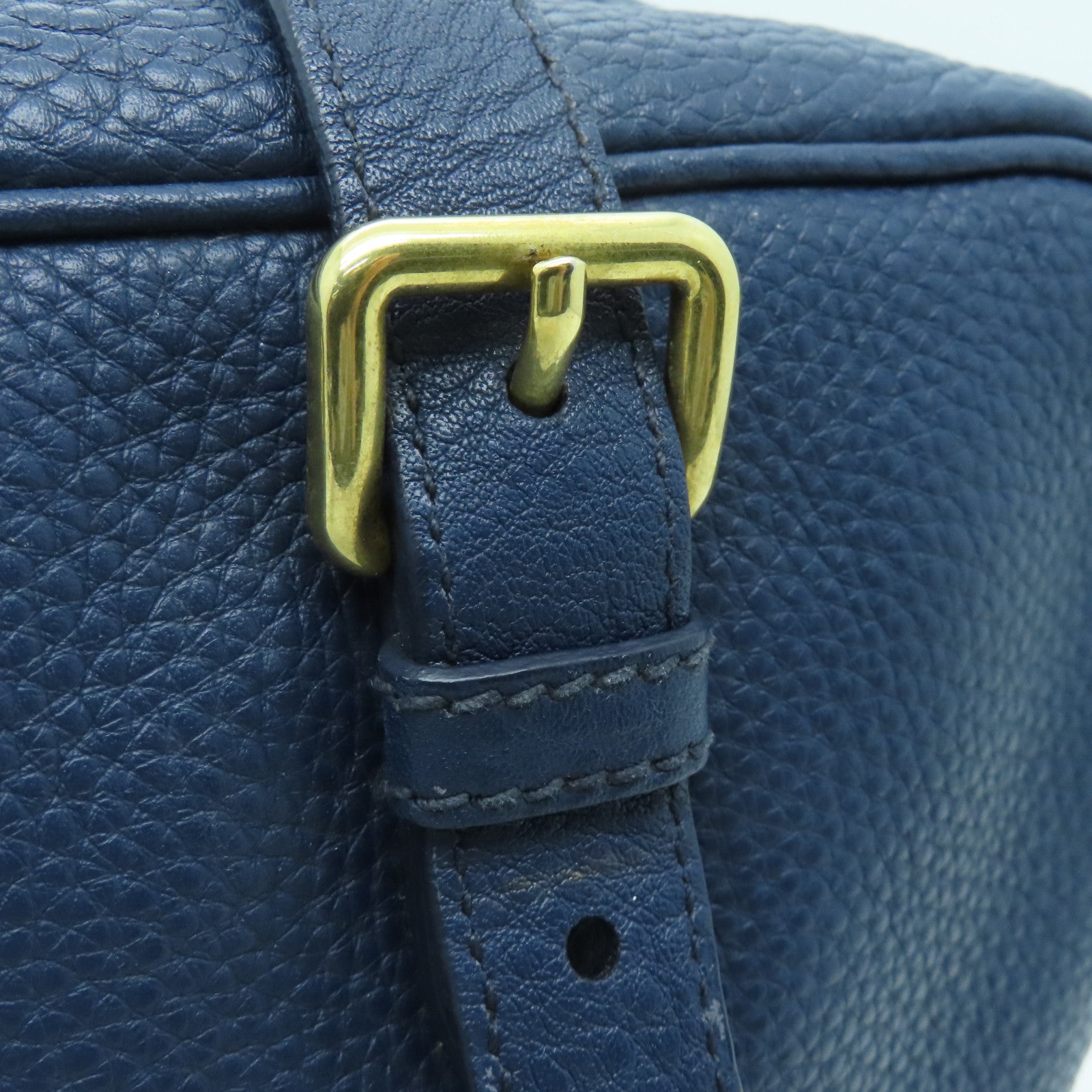 Miu Miu Leather Shoulder Bag Gold Buckle Blue