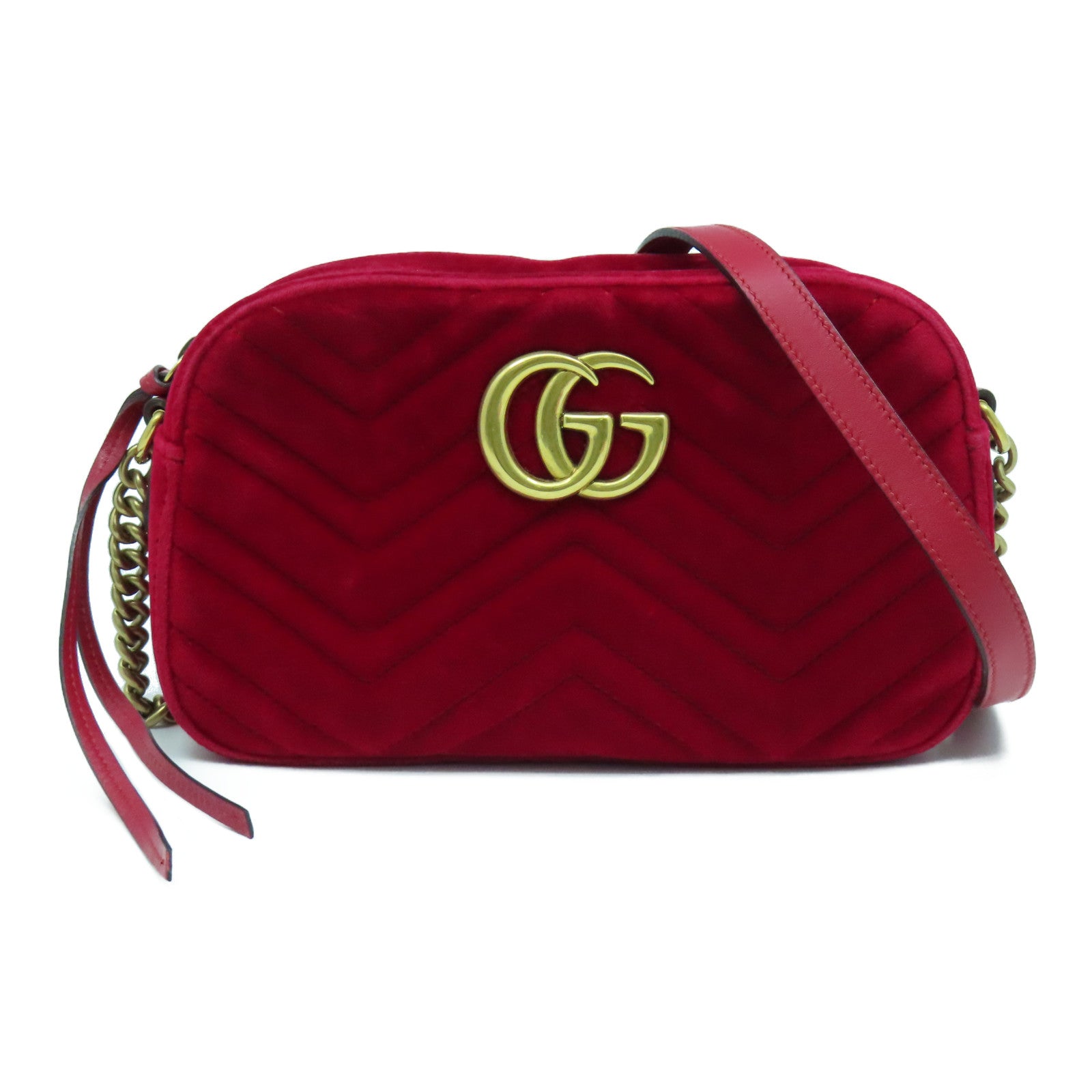GUCCI 天鵝絨GG Marmont金扣肩背袋紅色