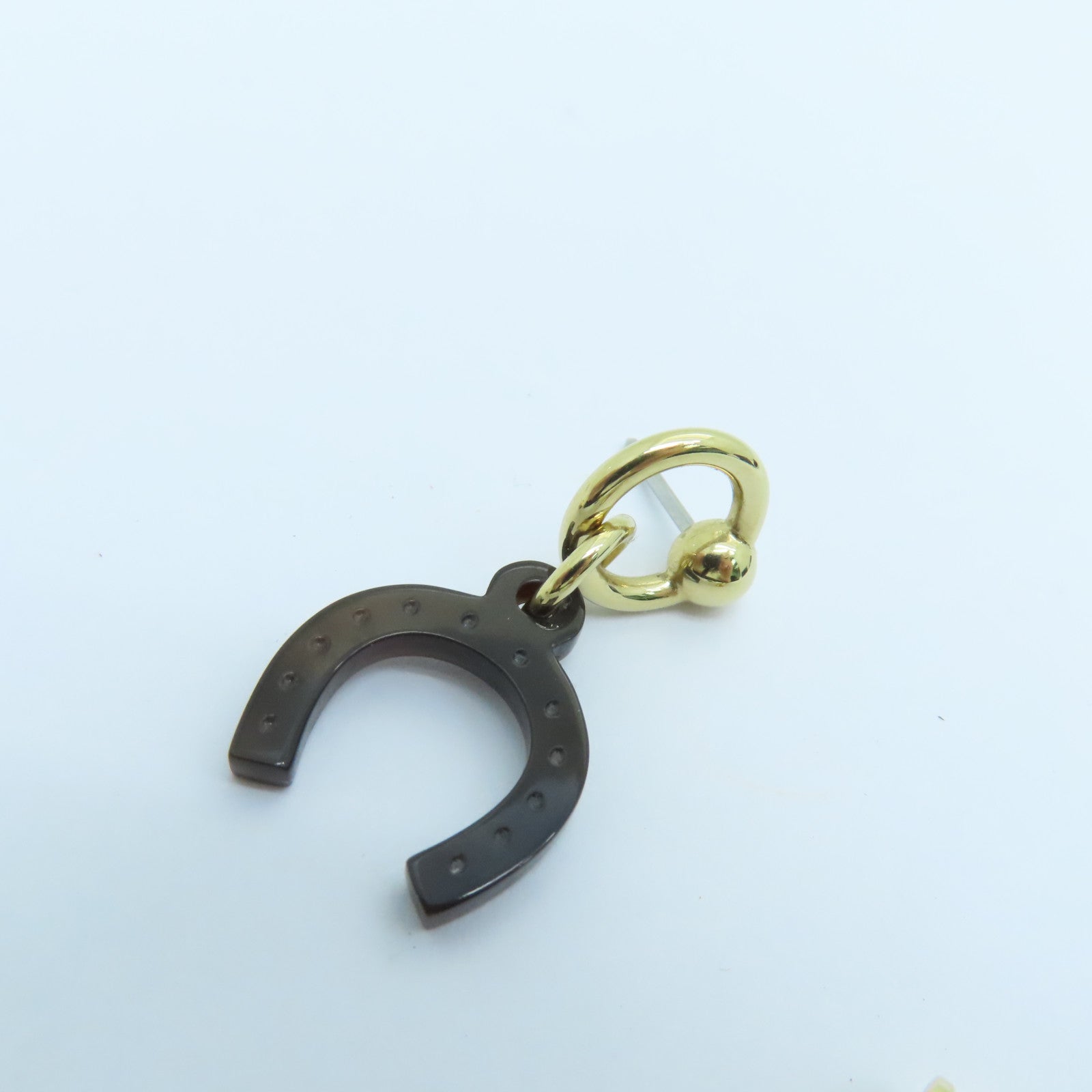 HERMES 水牛角Earrings金扣耳環啡色