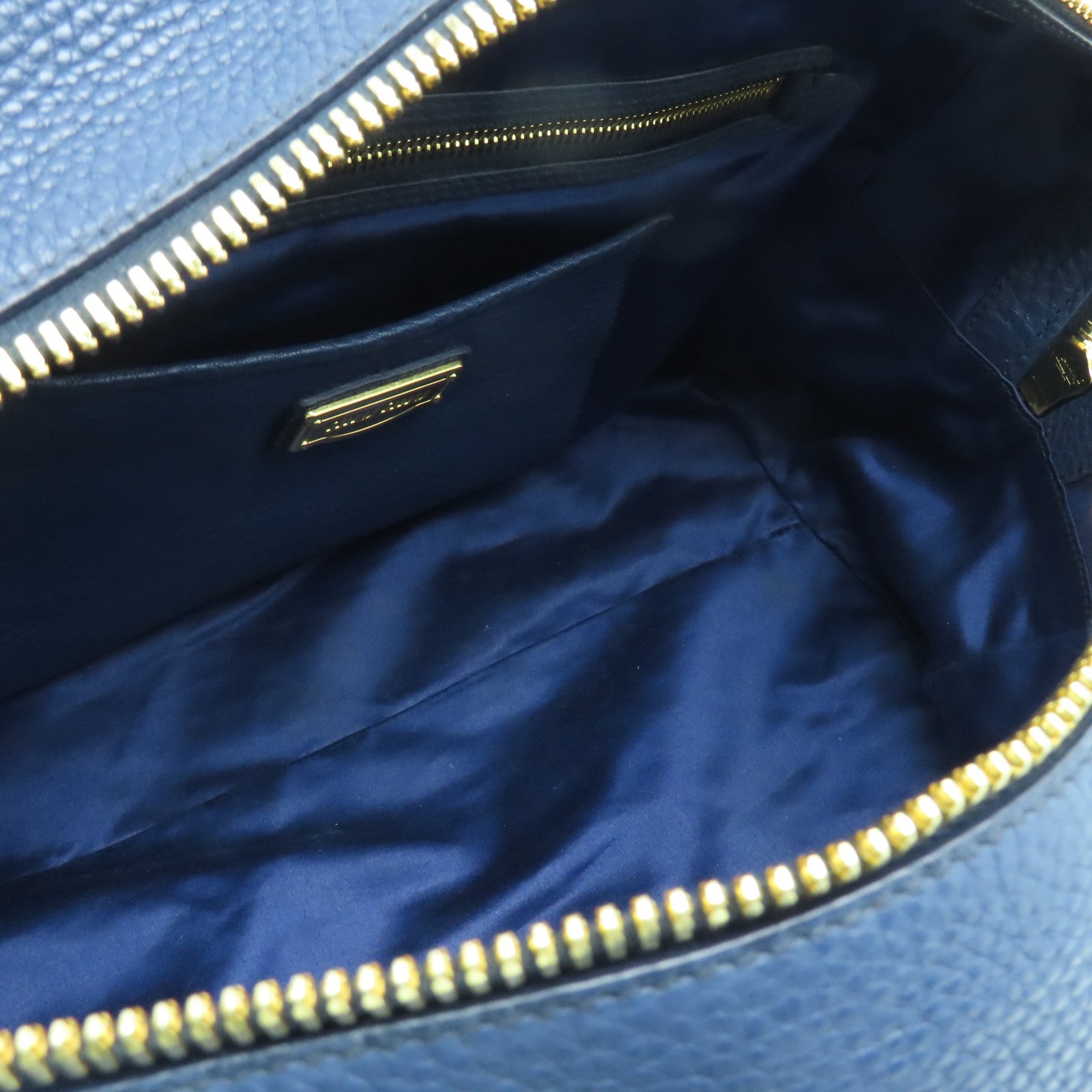 Miu Miu Leather Shoulder Bag Gold Buckle Blue
